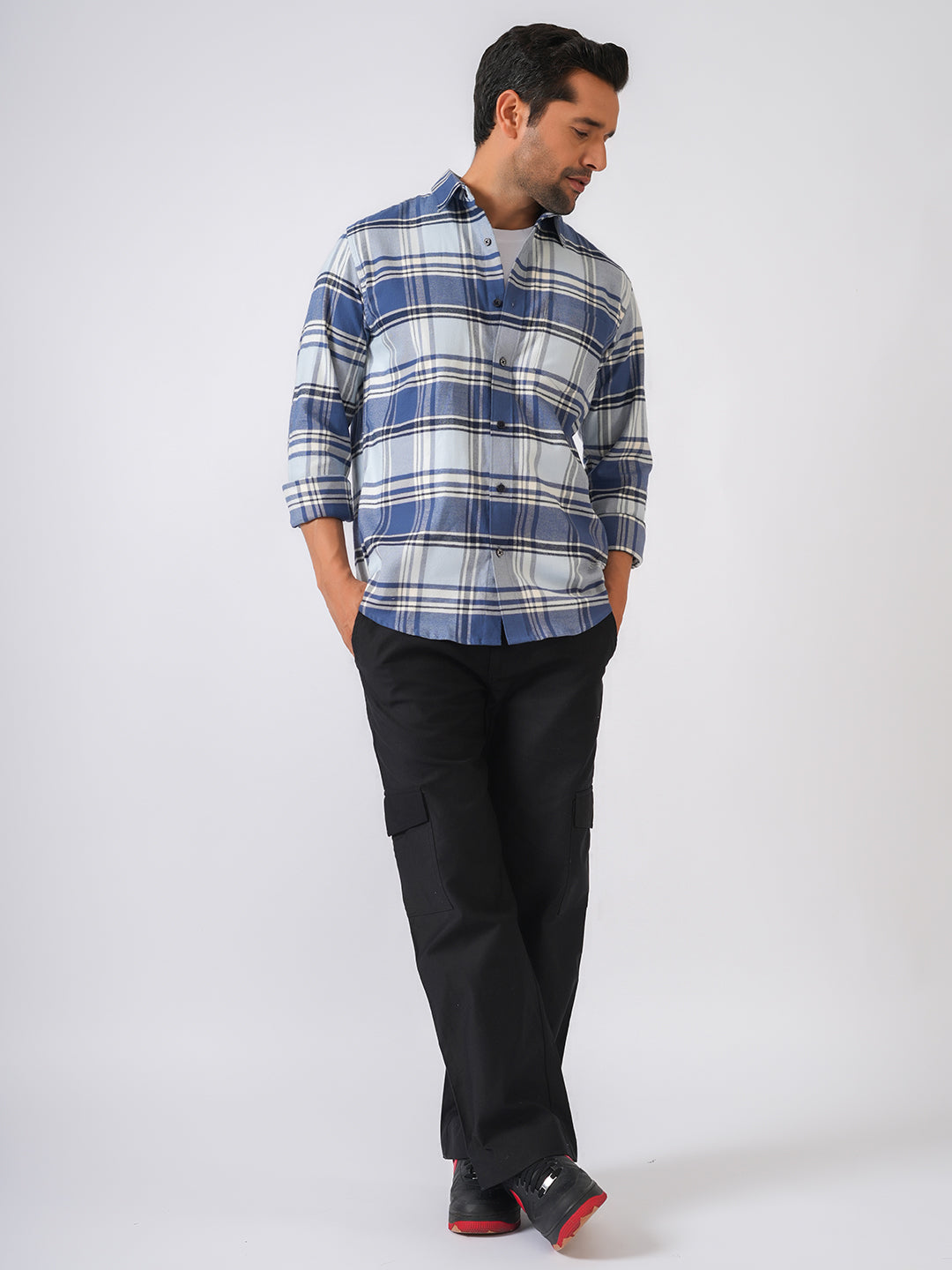 Blue Flannel Checked Slim Fit Shirt