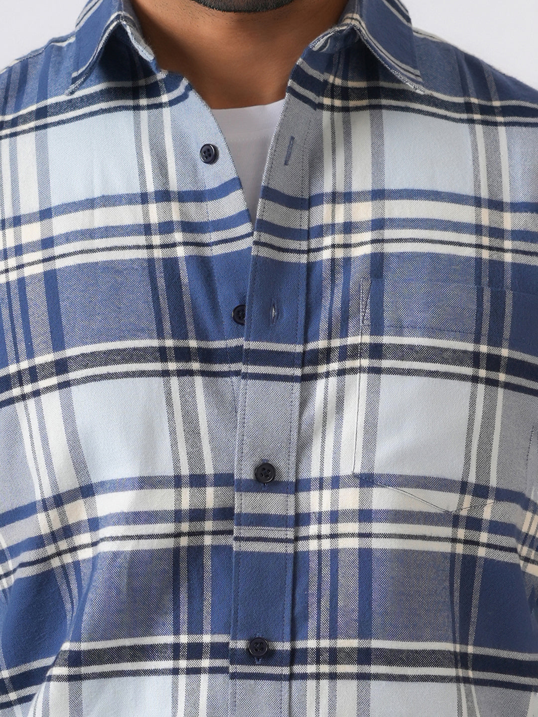 Blue Flannel Checked Slim Fit Shirt