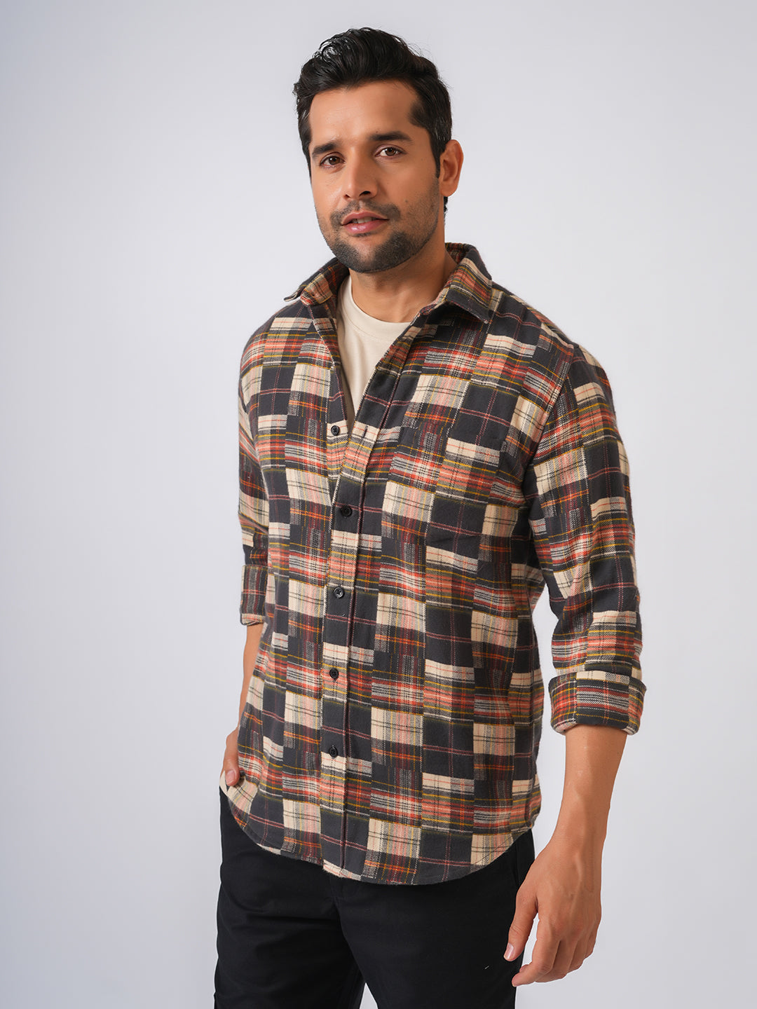 Red Flannel Checked Slim Fit Shirt