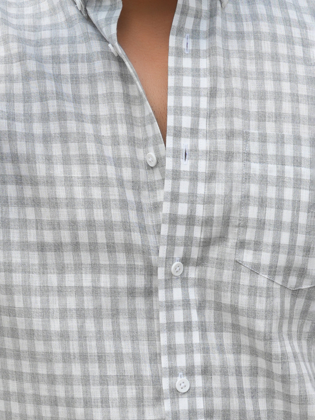 Grey Checked Slim Fit Linen Cotton Shirt