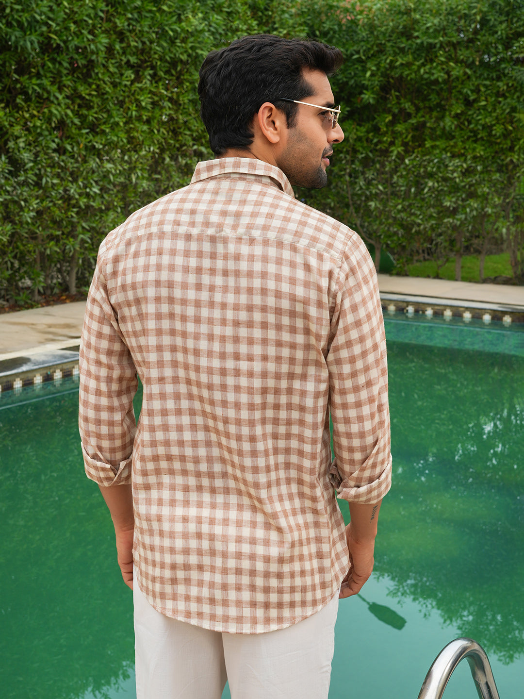 Rust Checked Slim Fit Linen Cotton Shirt