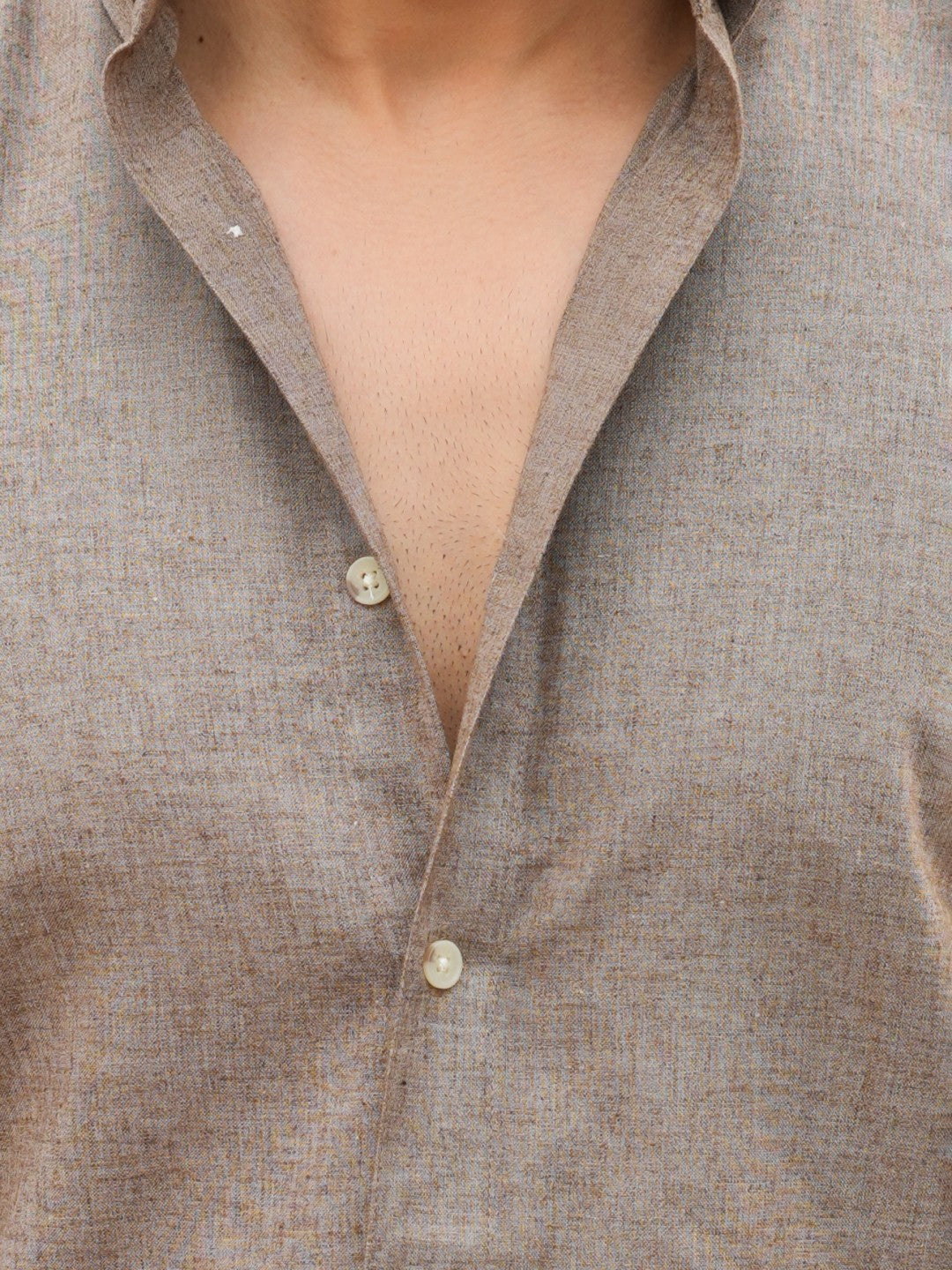 Brown Natural Textured Solid Slim Fit Linen Cotton Shirt