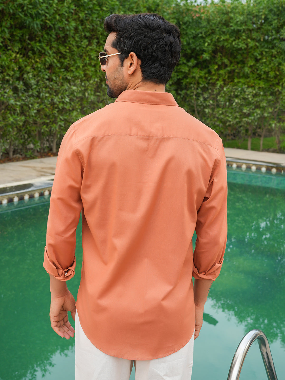 Orange Solid Slim Fit Linen Cotton Shirt