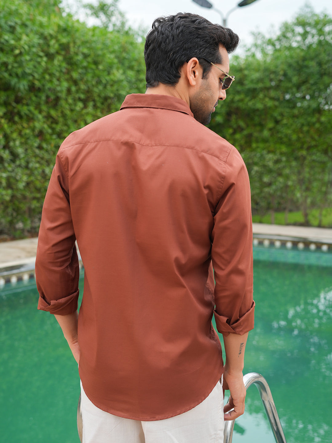 Rust Solid Slim Fit Linen Cotton Shirt