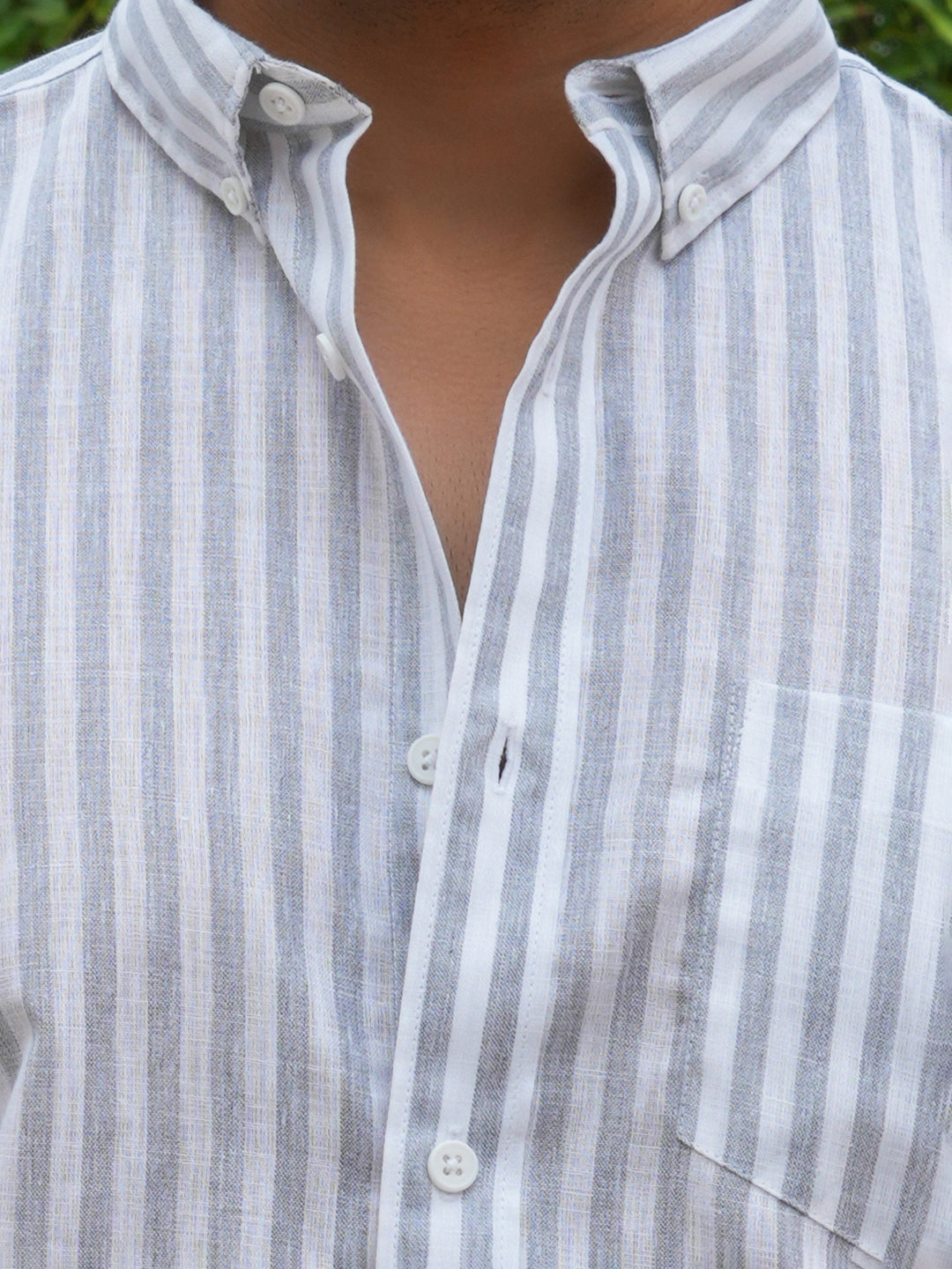 Grey Striped Slim Fit Linen Cotton Shirt.