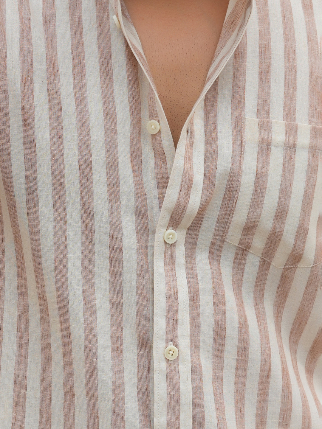 Rust Striped Slim Fit Linen Cotton Shirt