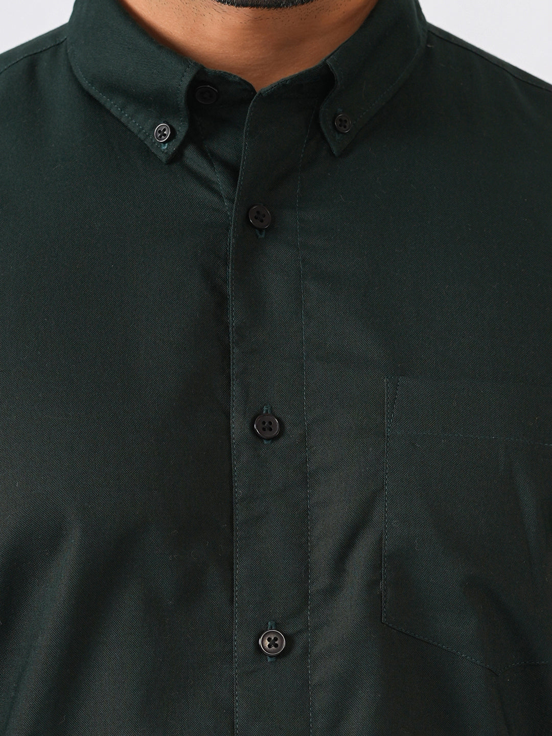 Bottle Green Solid Slim Fit Cotton Shirt