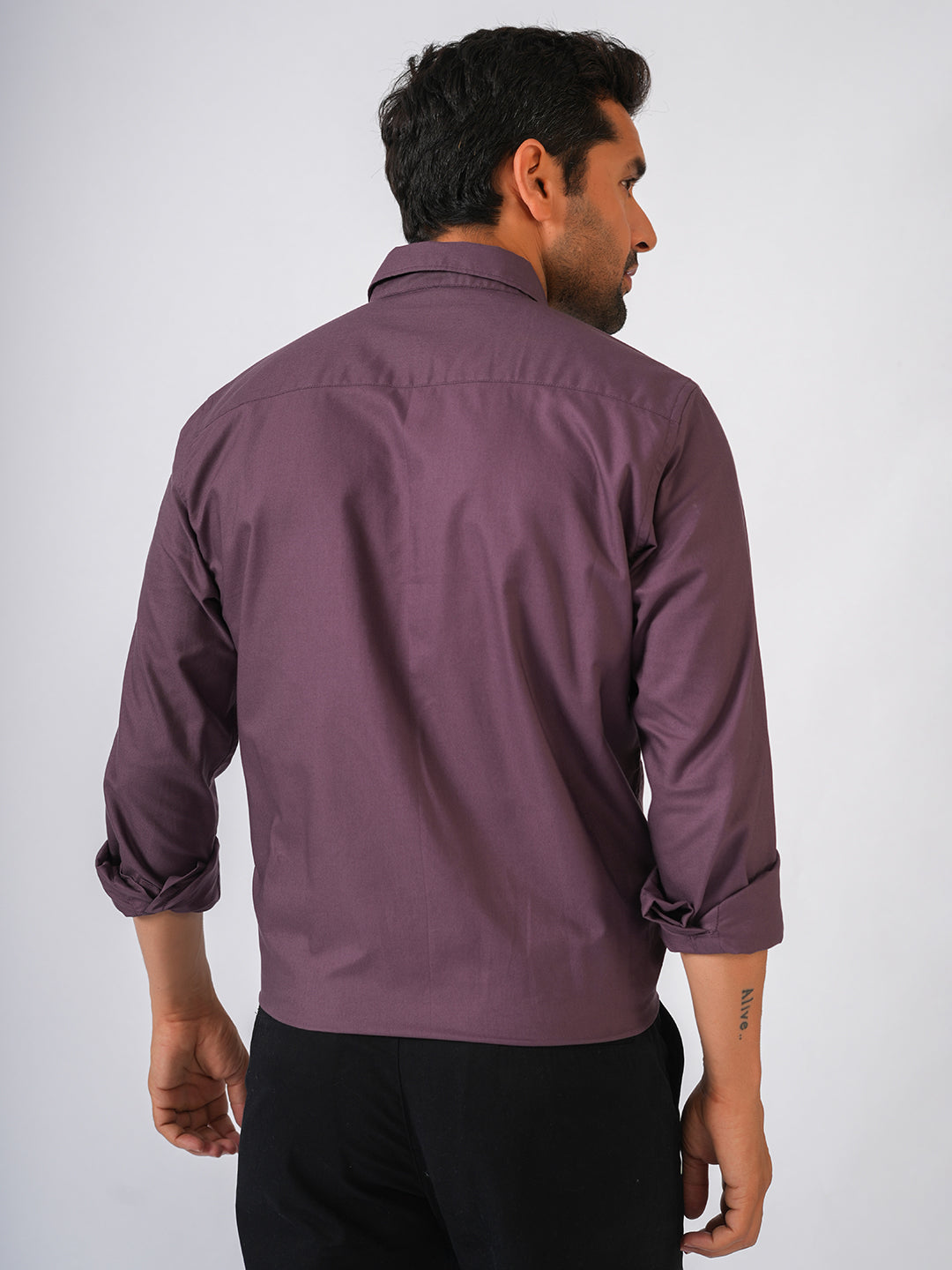 Wine Solid Slim Fit Cotton Shirt
