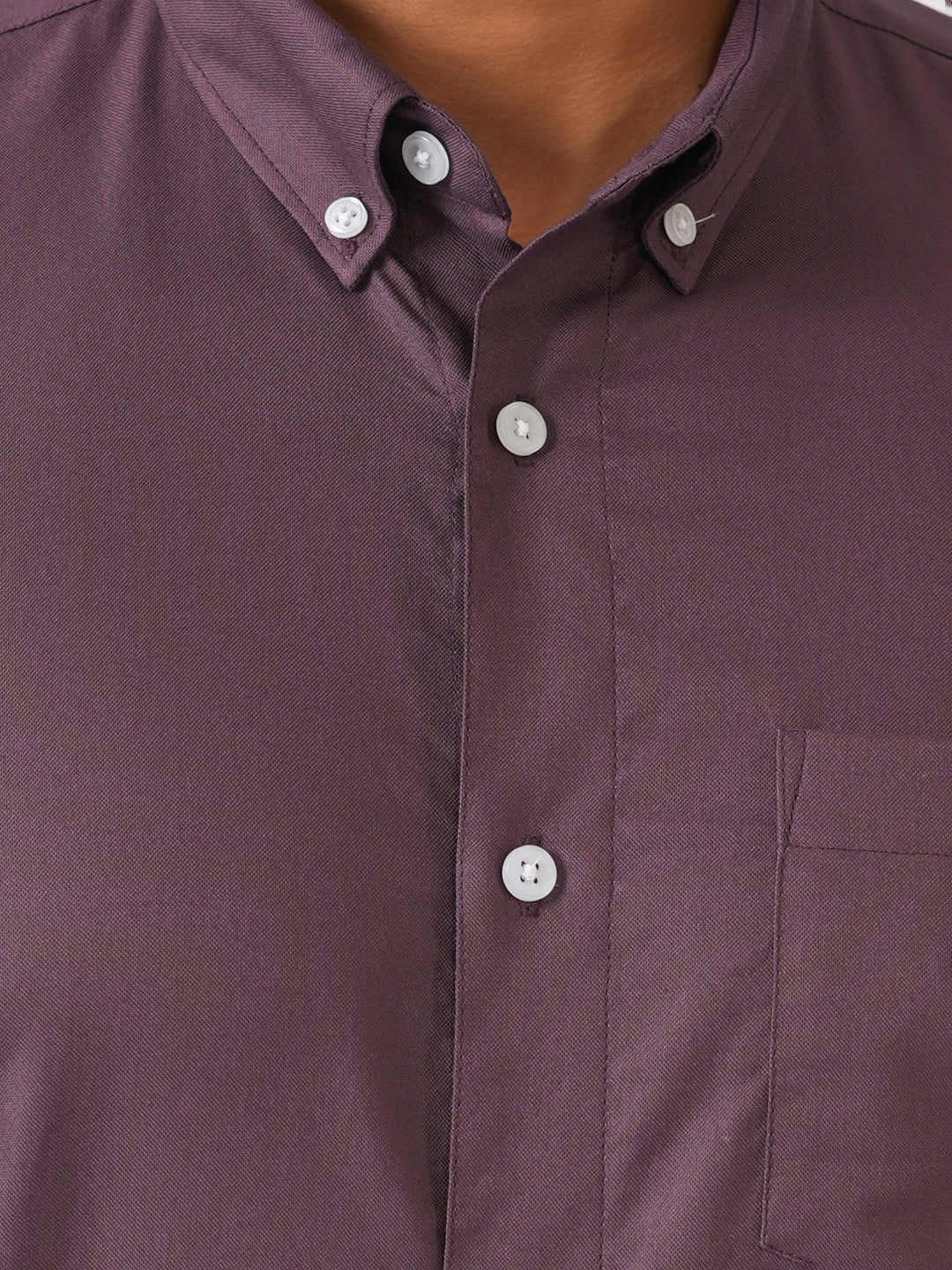 Wine Solid Slim Fit Cotton Shirt