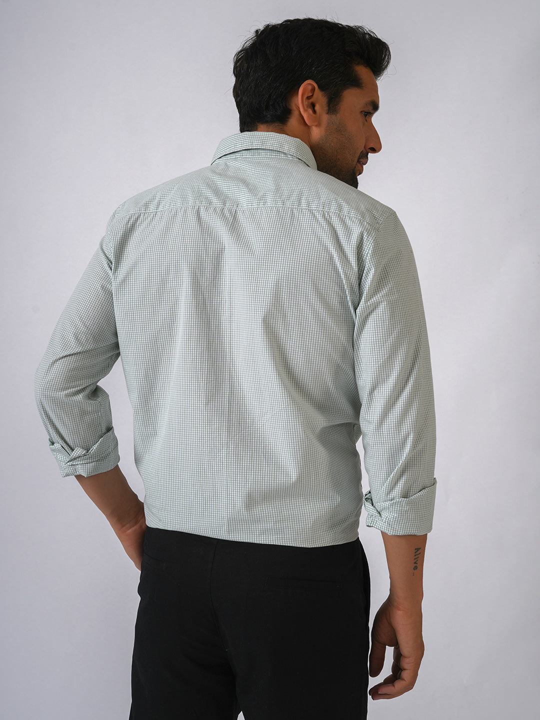 Green Checked Slim Fit Cotton Shirt