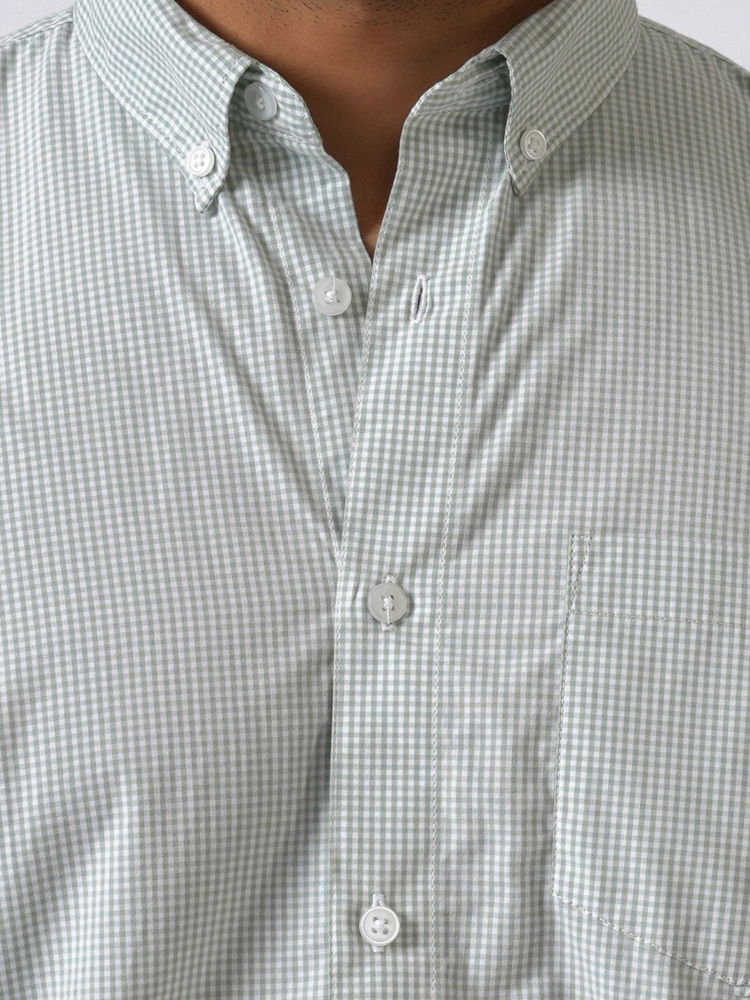 Green Checked Slim Fit Cotton Shirt