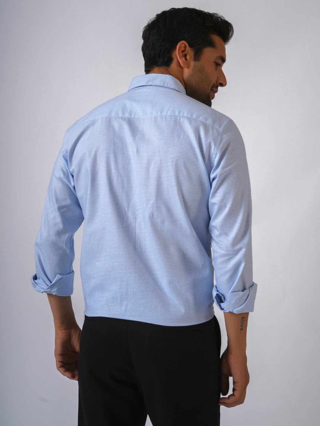 Sky Blue Checked Slim Fit Cotton Shirt