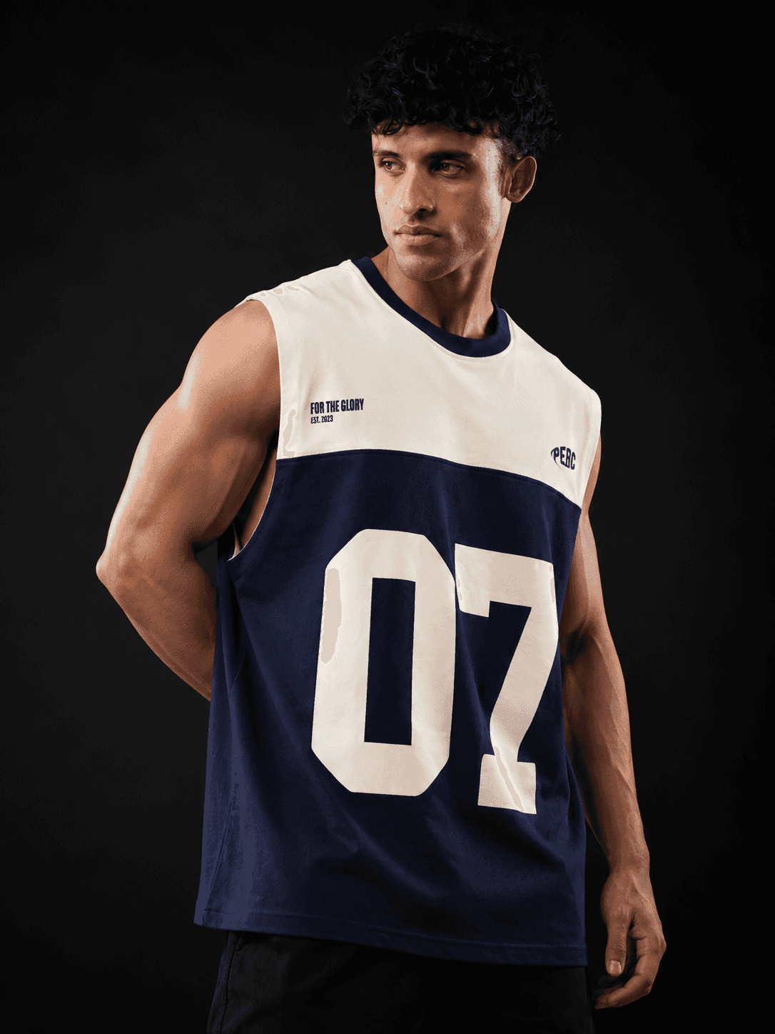 Navy Blue Cut & Sew 07 Oversized Tank Tshirt