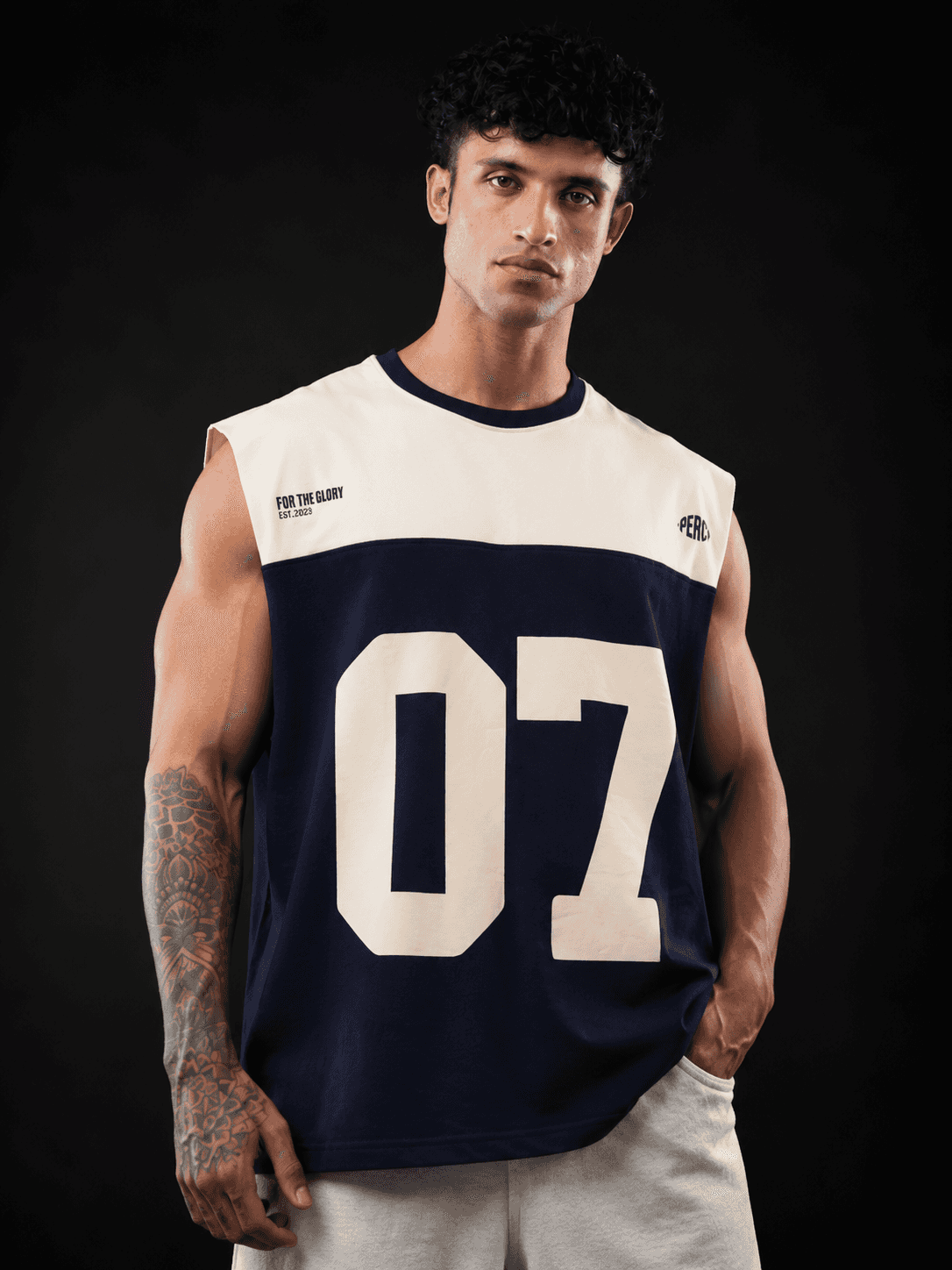 Navy Blue Cut & Sew 07 Oversized Tank Tshirt
