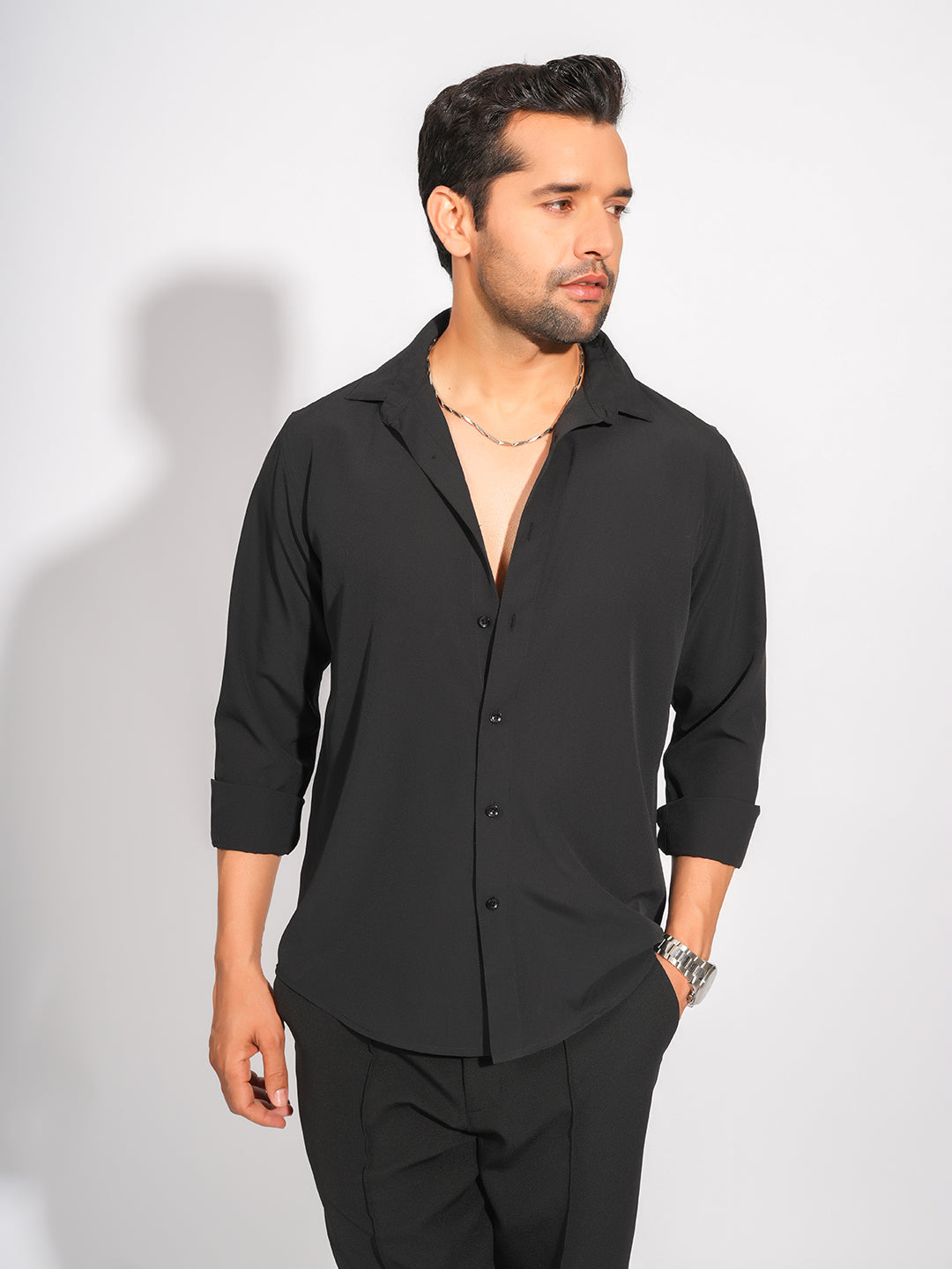 Black Solid Party Wear Slim Fit Shirt