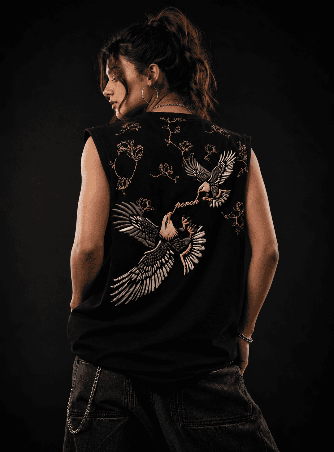 Black Eagle Print Oversized Tank Tshirt