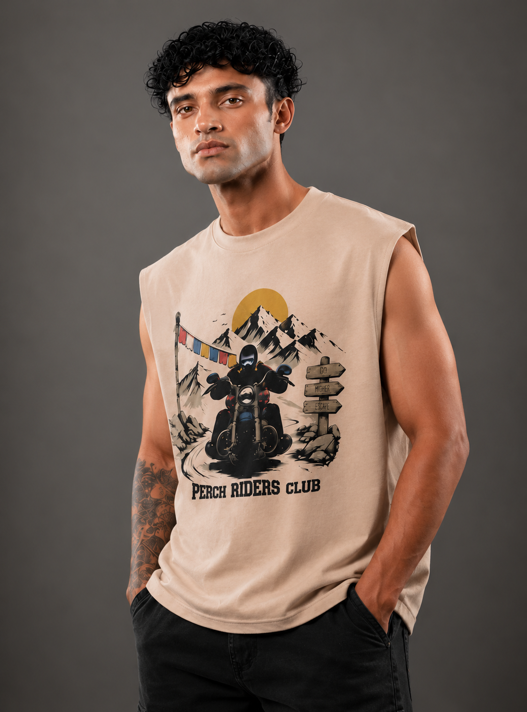 Camel Mountain Print Oversized Tank Tshirt