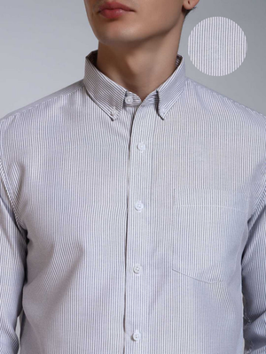 Grey Striped Slim Fit Cotton Shirt