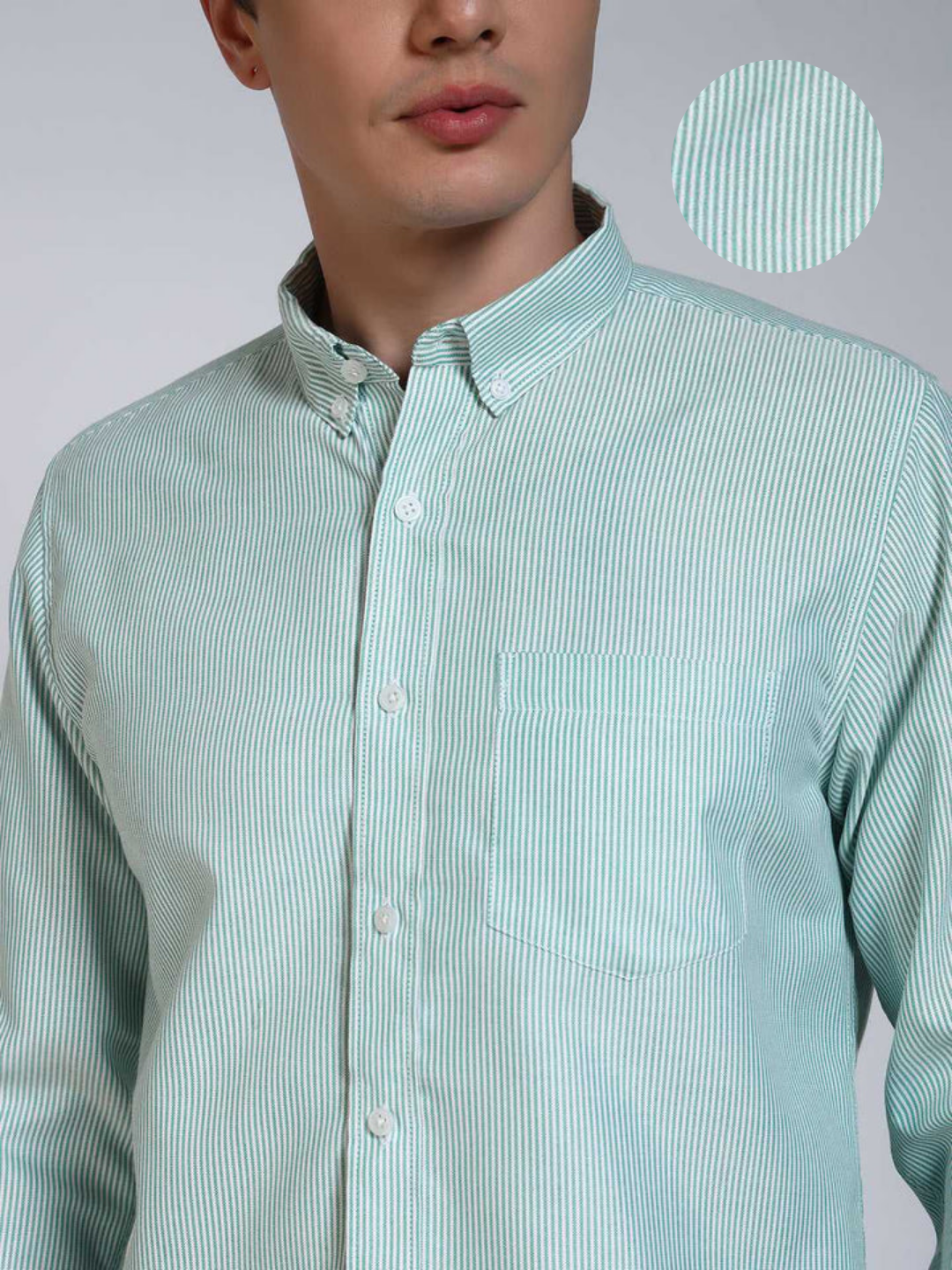 Aqua Green Striped Slim Fit Cotton Shirt