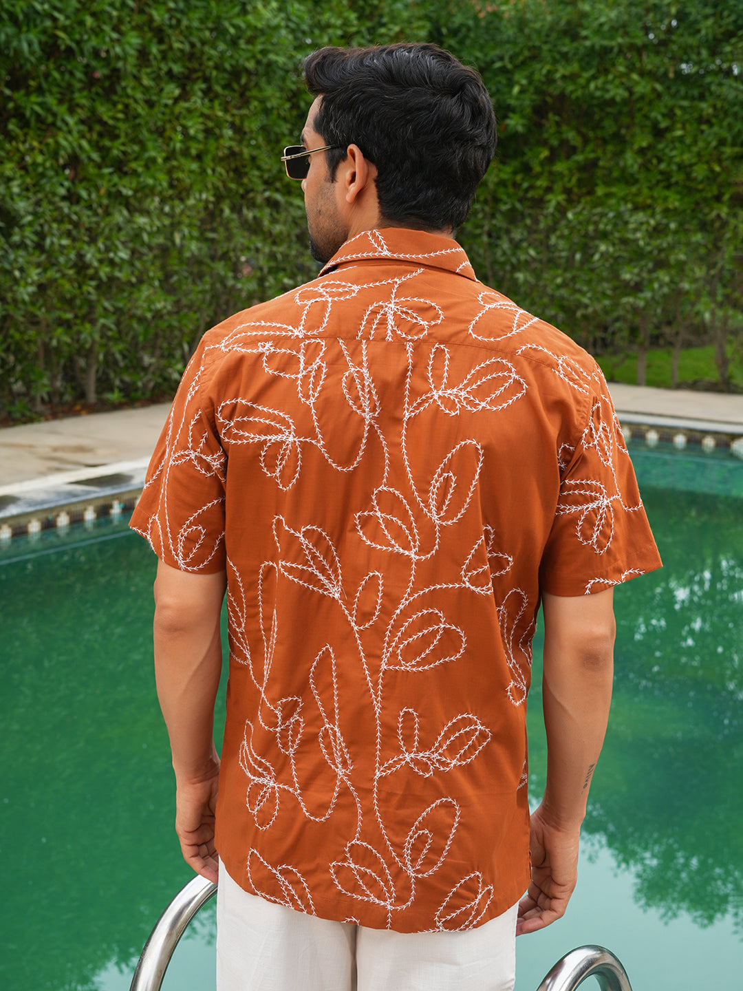 Rust Embroidery Linen Cotton Shirt