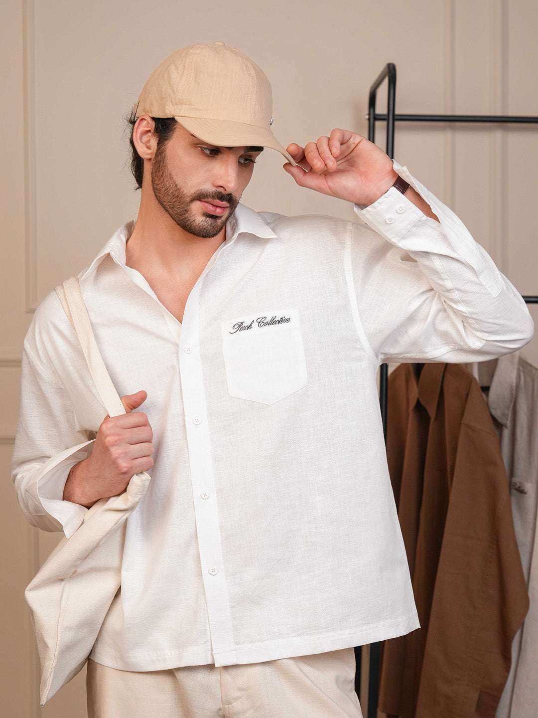 White Solid Linen Cotton Boxy Fit Shirt