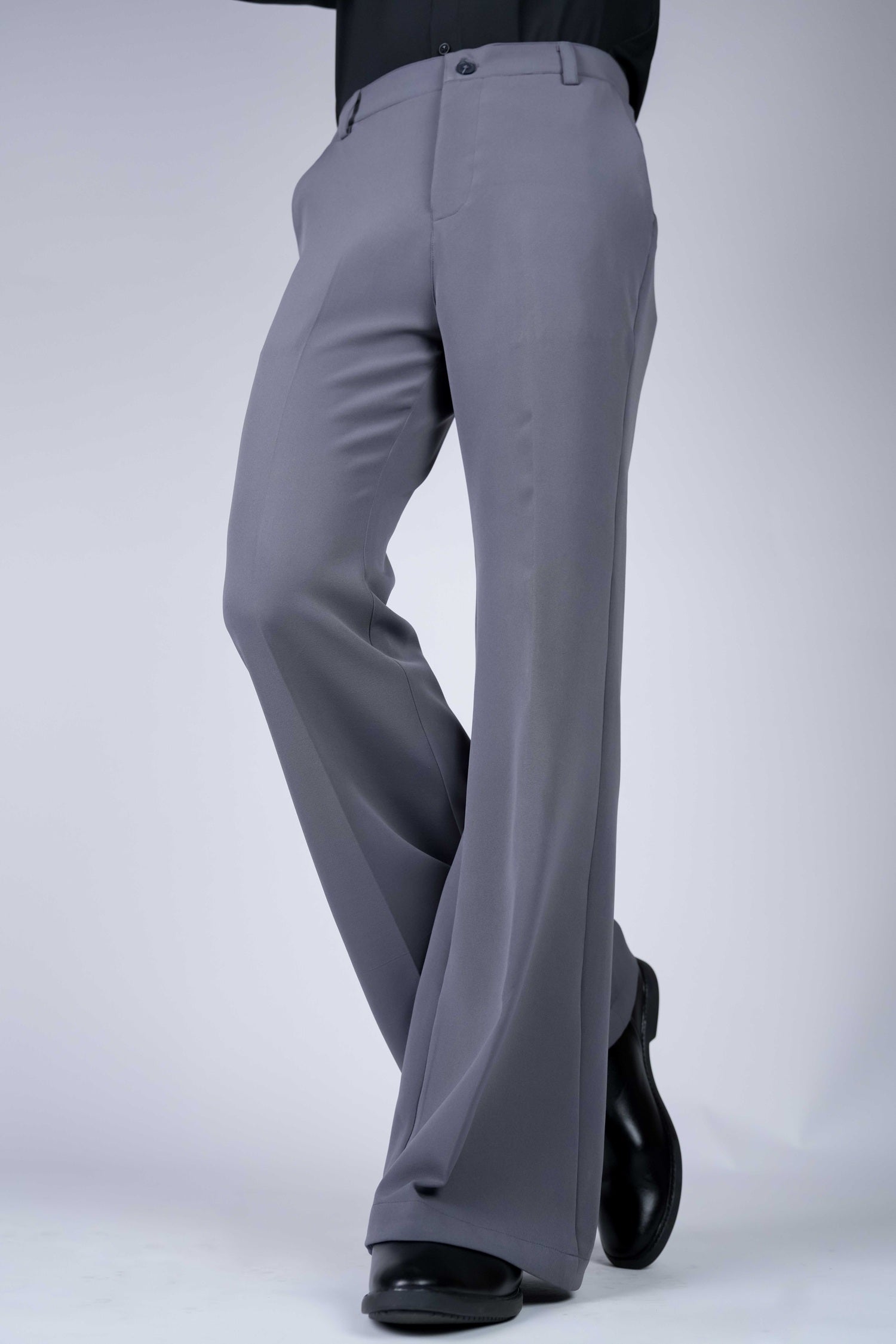 Steel Grey Solid Boot Cut Fit Pants