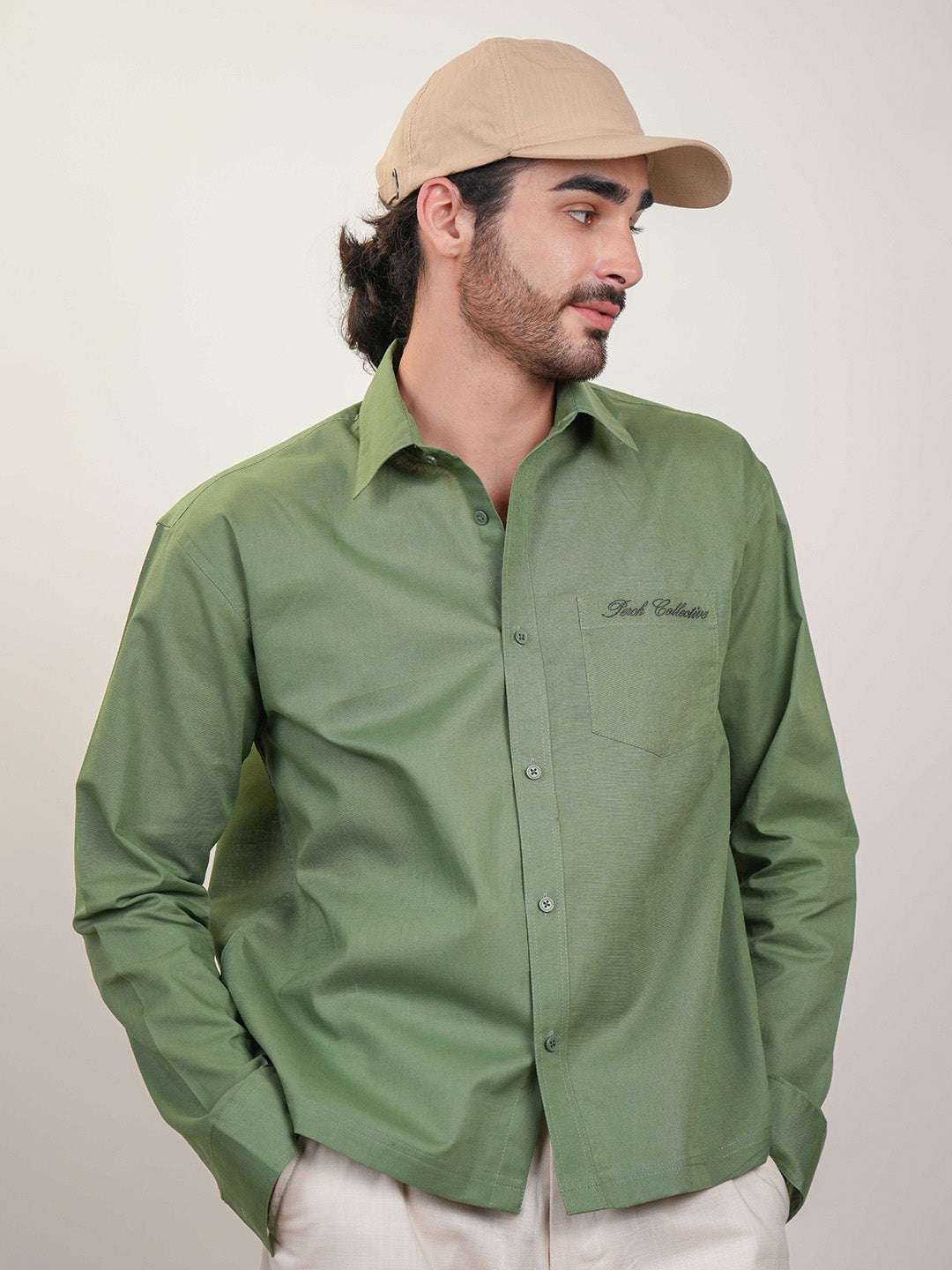Moss Green Solid Linen Cotton Boxy Fit Shirt