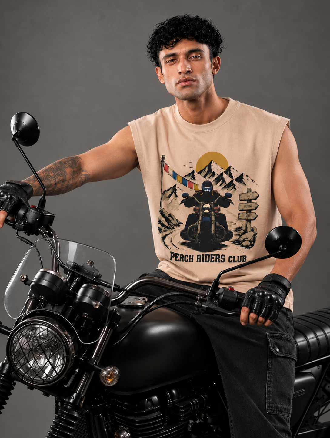 Camel Mountain Print Oversized Tank Tshirt