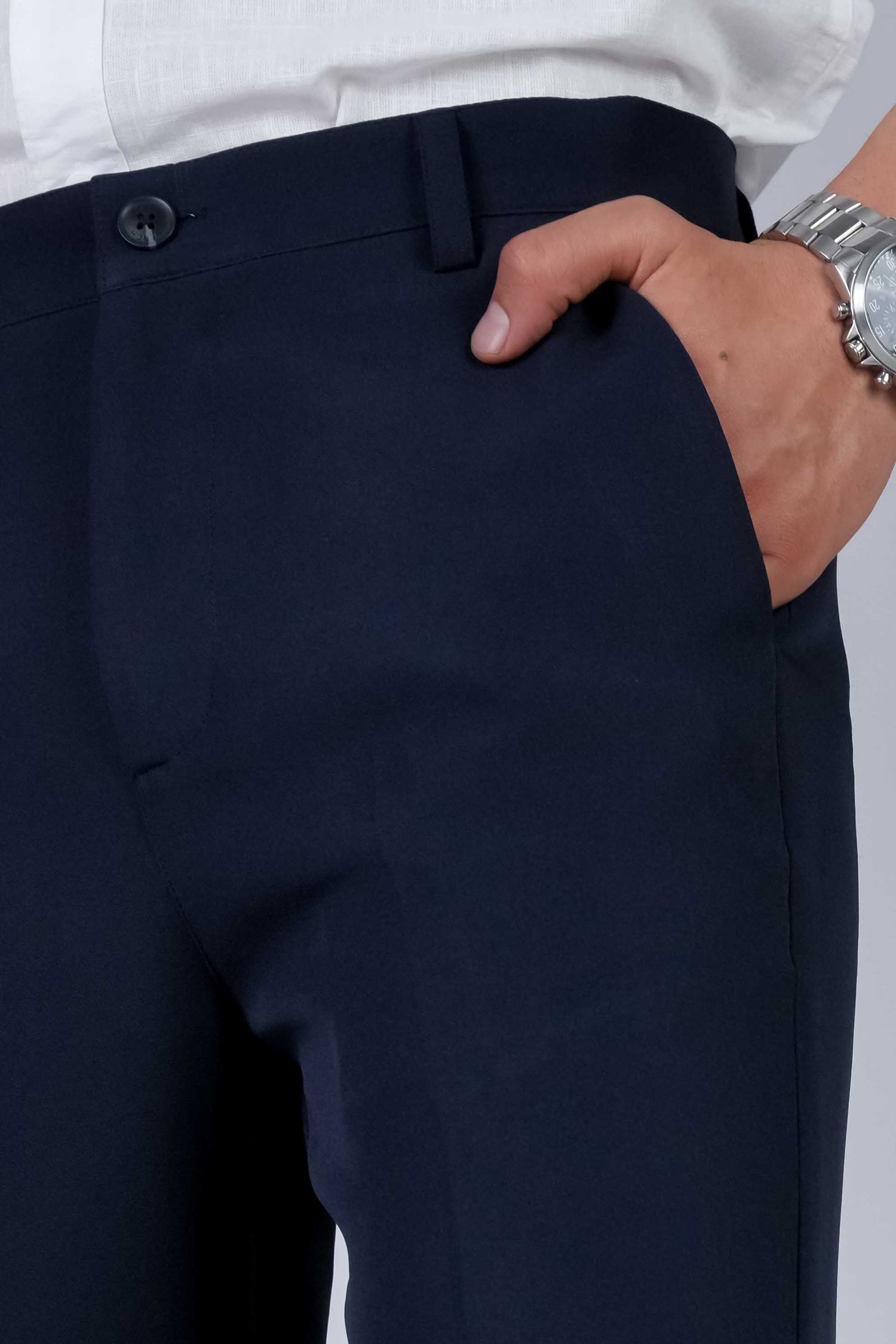 Navy Solid Boot Cut Fit Pants