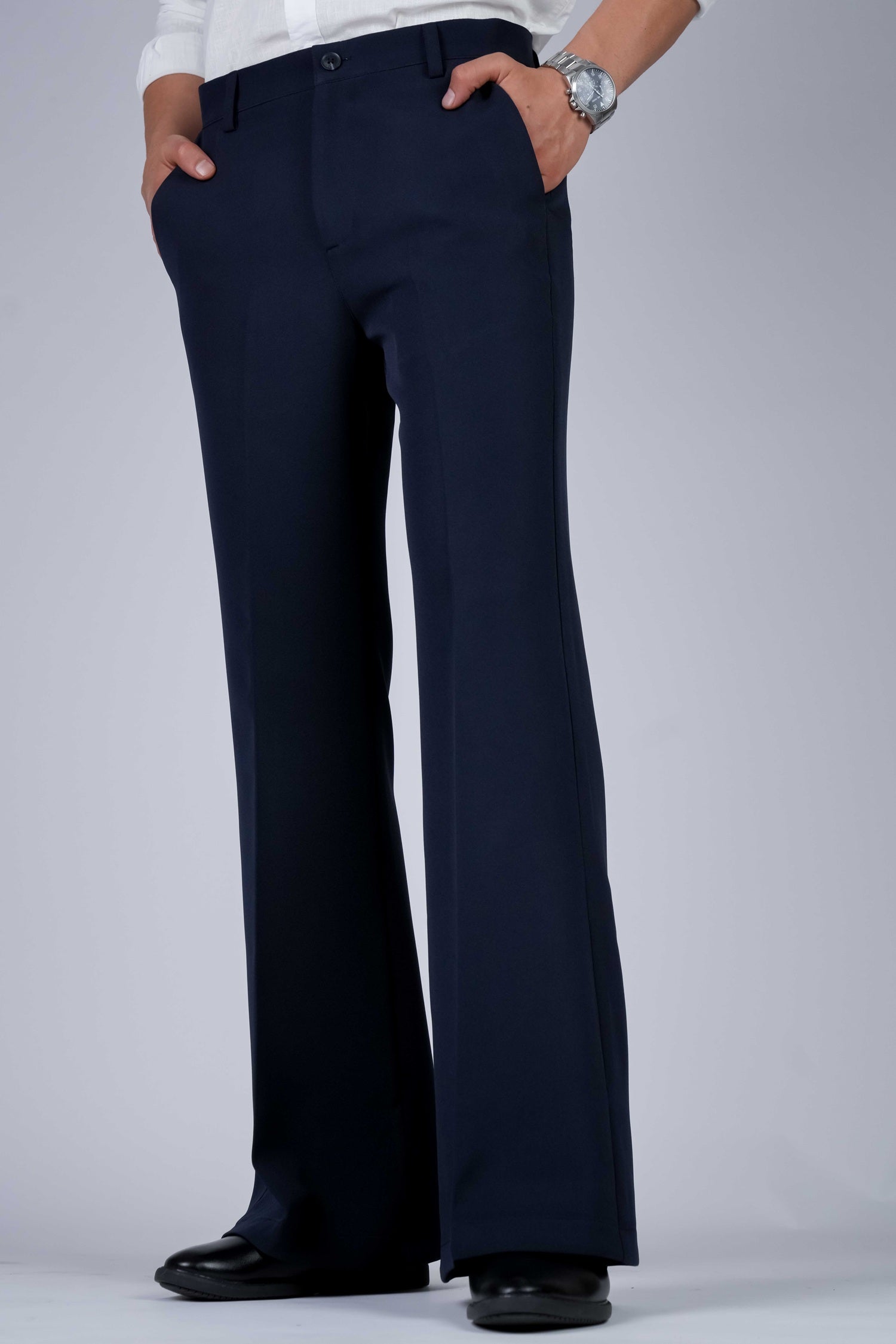 Navy Solid Boot Cut Fit Pants