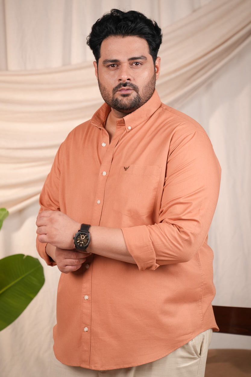 Orange Solid Pre-Washed Regular Plus Size Linen Cotton Shirt