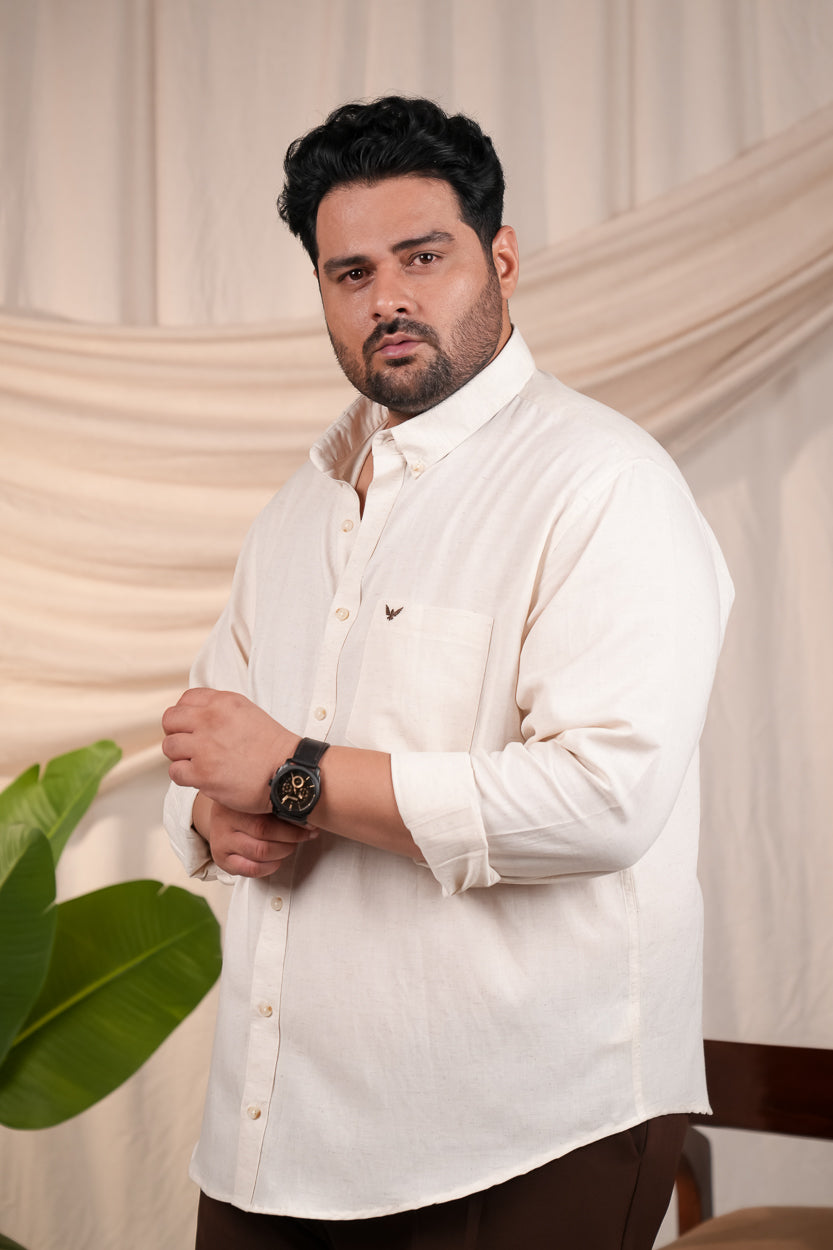 Natural Grain Ivory Pre-Washed Regular Plus Size Linen Cotton Shirt