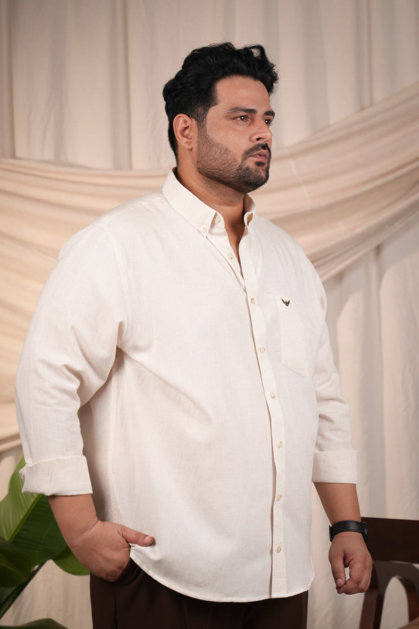 Natural Grain Ivory Pre-Washed Regular Plus Size Linen Cotton Shirt