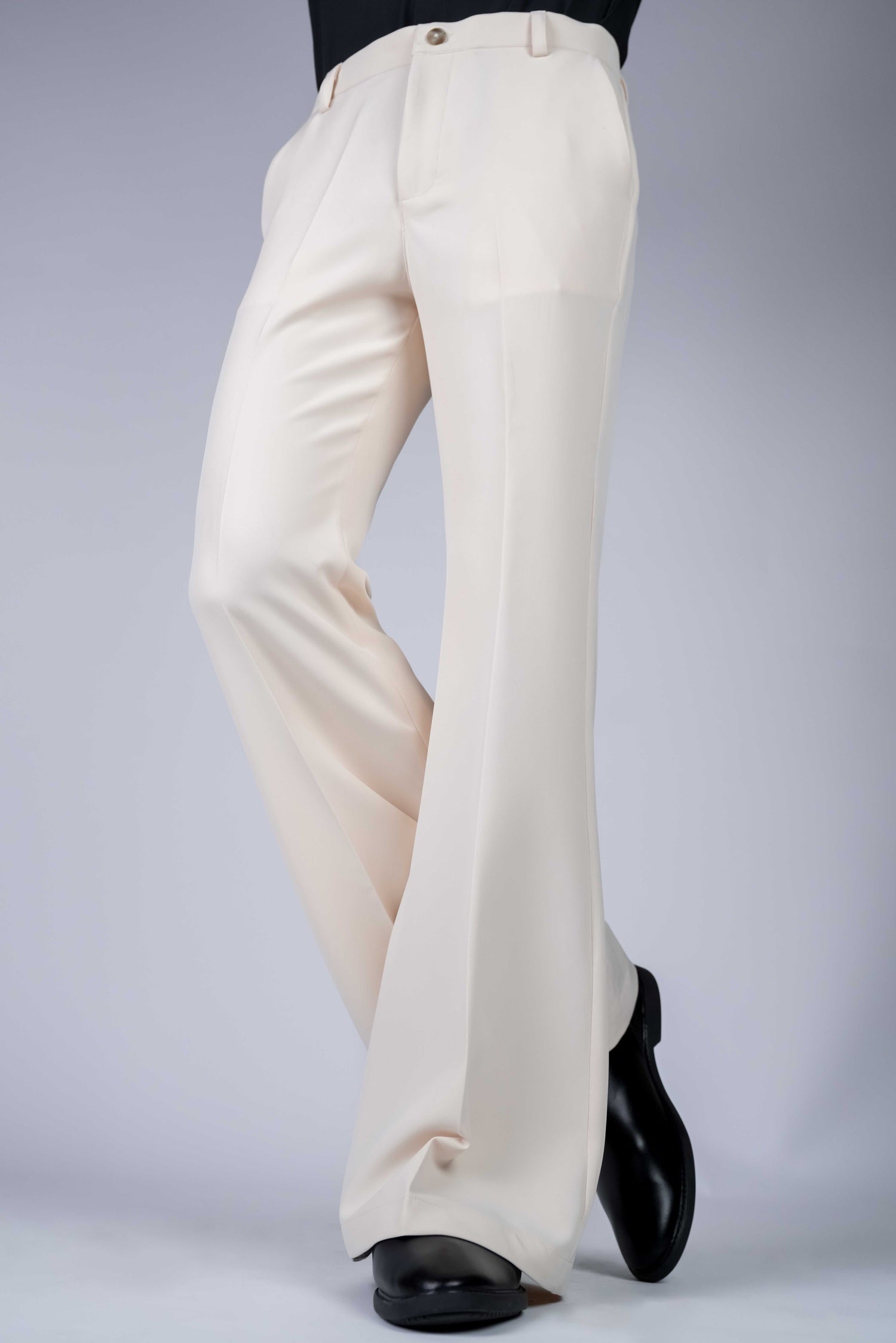 Cream Solid Boot Cut Fit Pants
