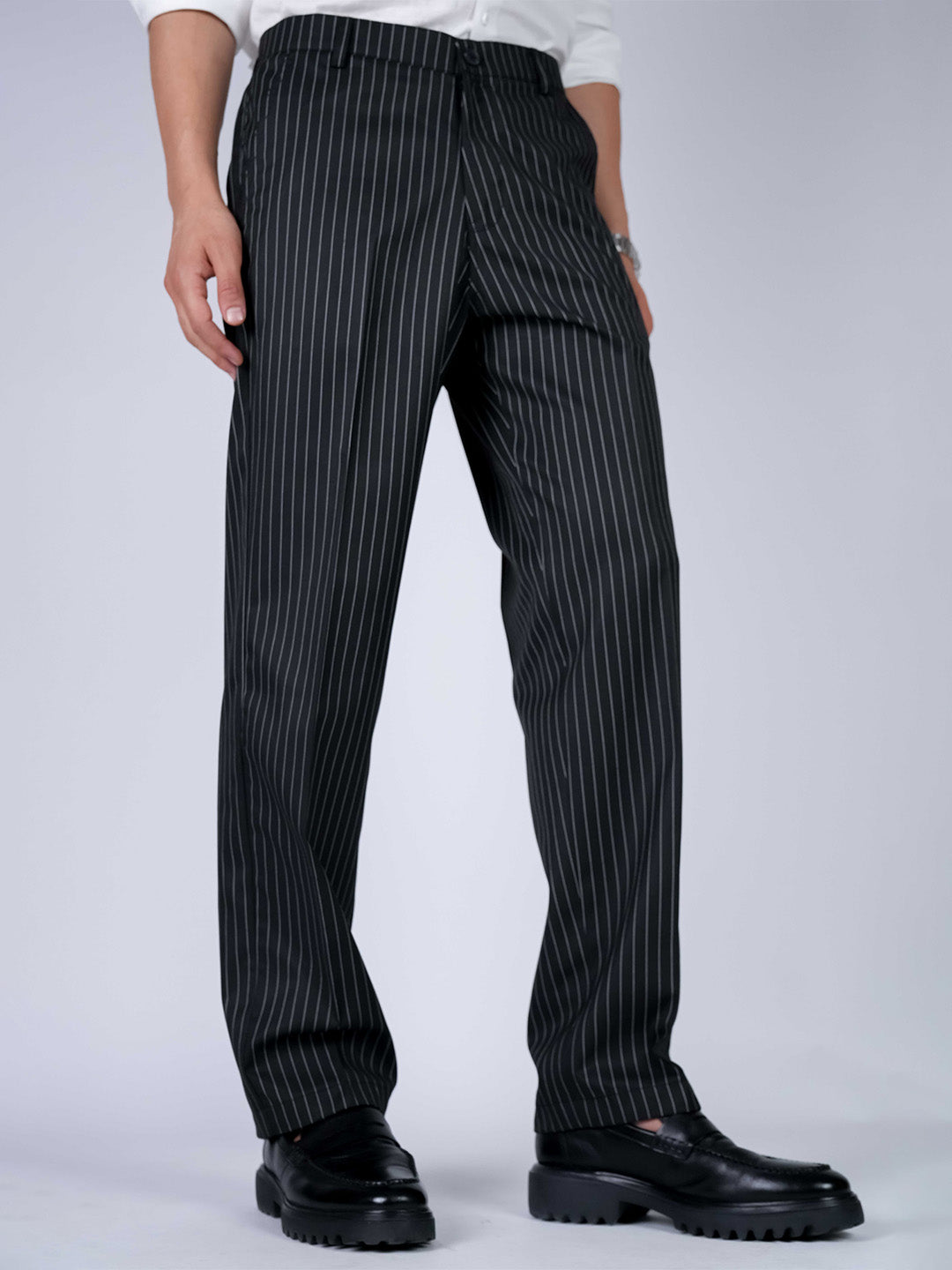Black Striped Viscose Slim Fit Pant