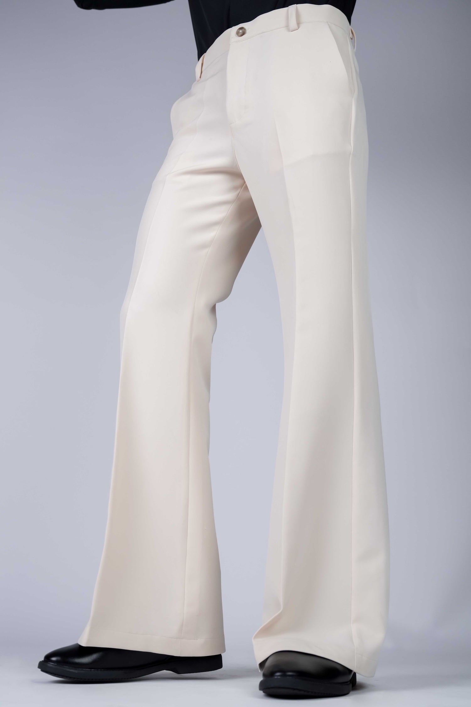 Cream Solid Boot Cut Fit Pants