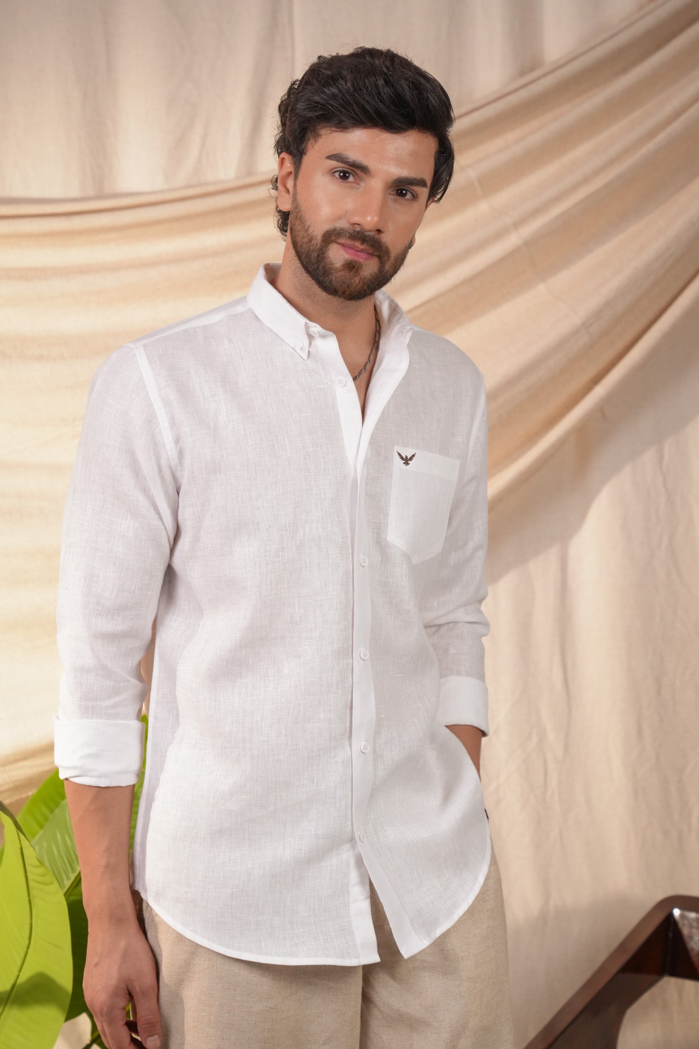White 100% Pure Linen Solid Shirt