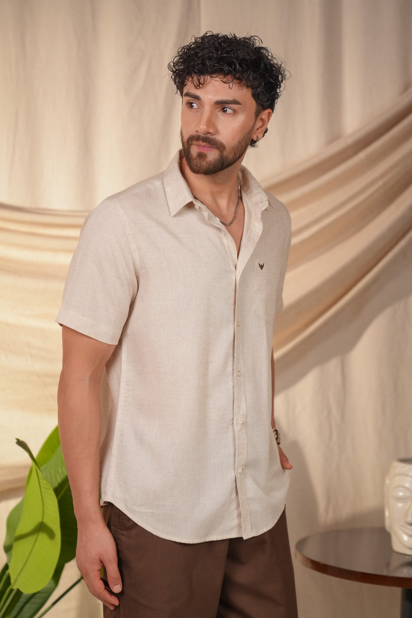 Natural Grains Solid Linen Cotton Slim Fit Shirt