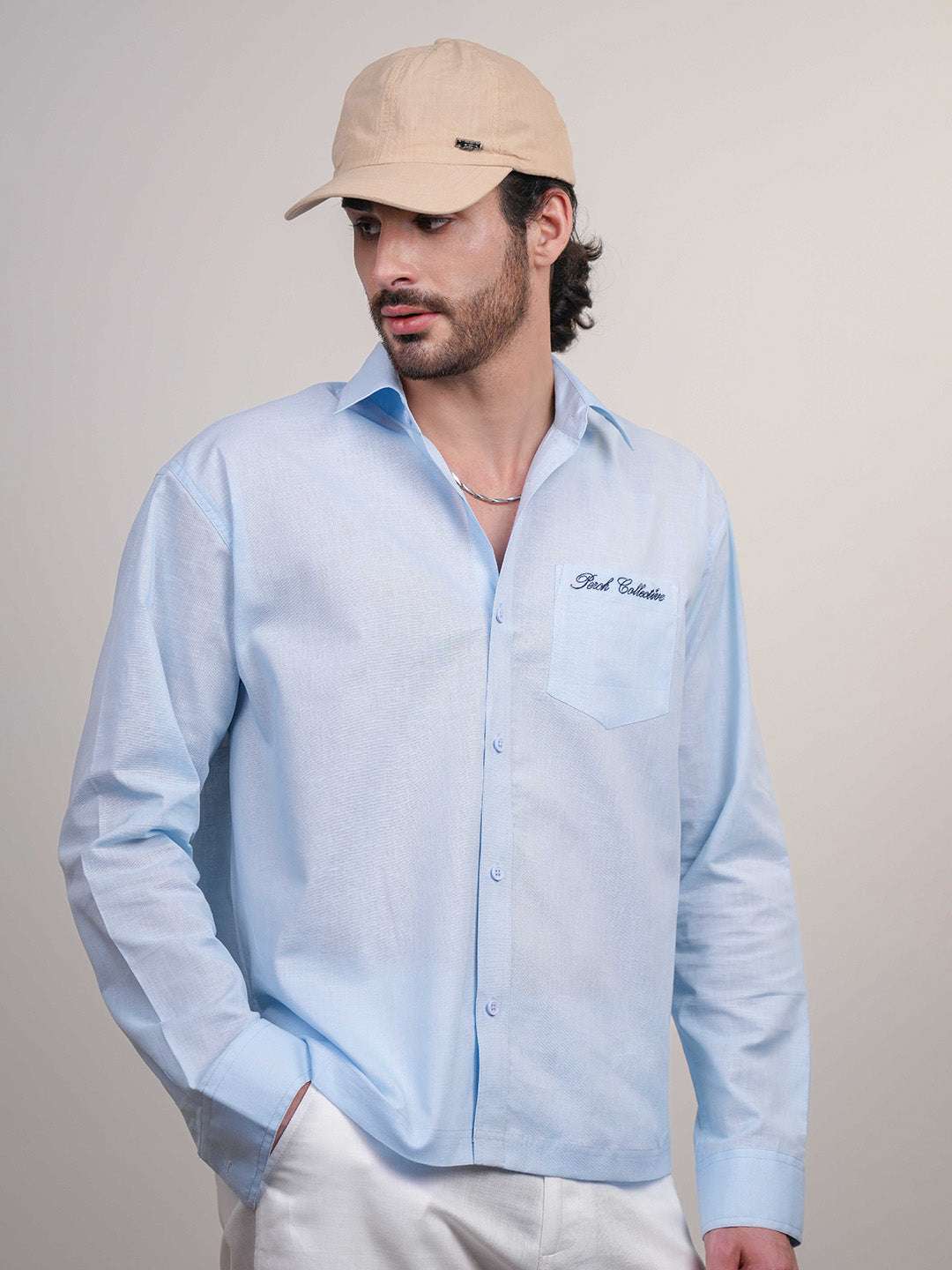 Sky Blue Solid Linen Cotton Boxy Fit Shirt