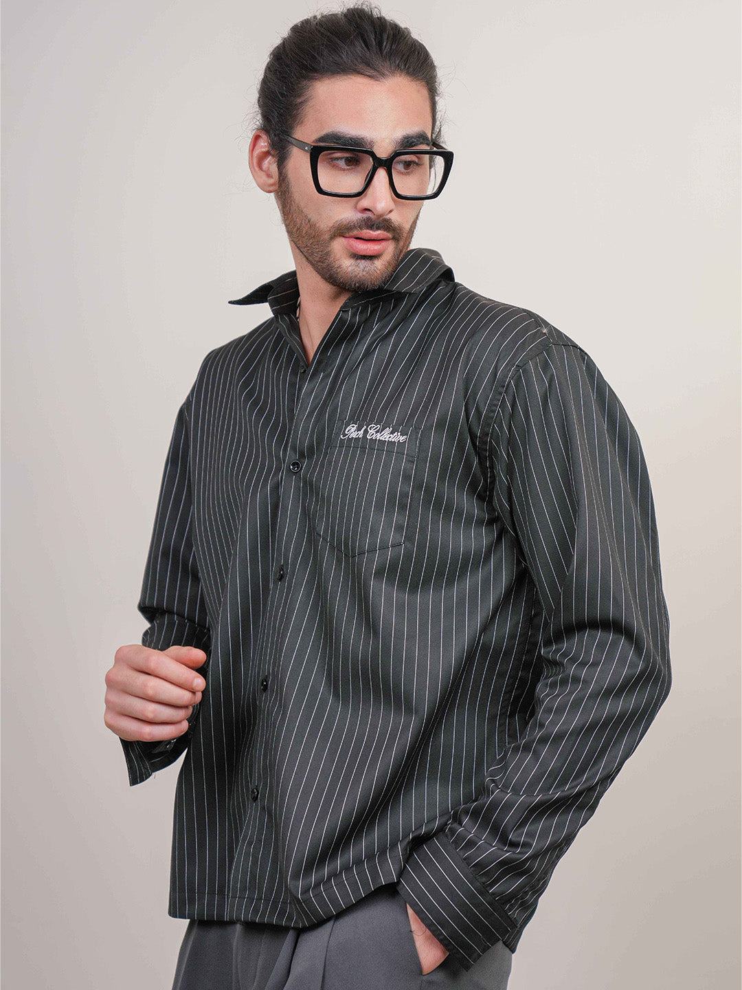 Black Striped Cotton Boxy Fit Shirt