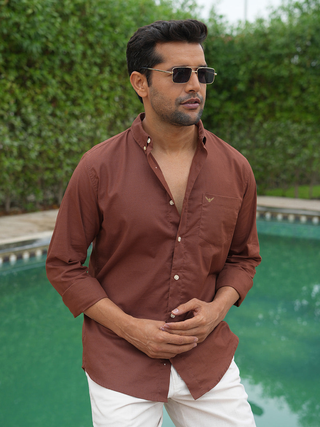 Rust Solid Pre-Washed Slim Fit Linen Cotton Shirt