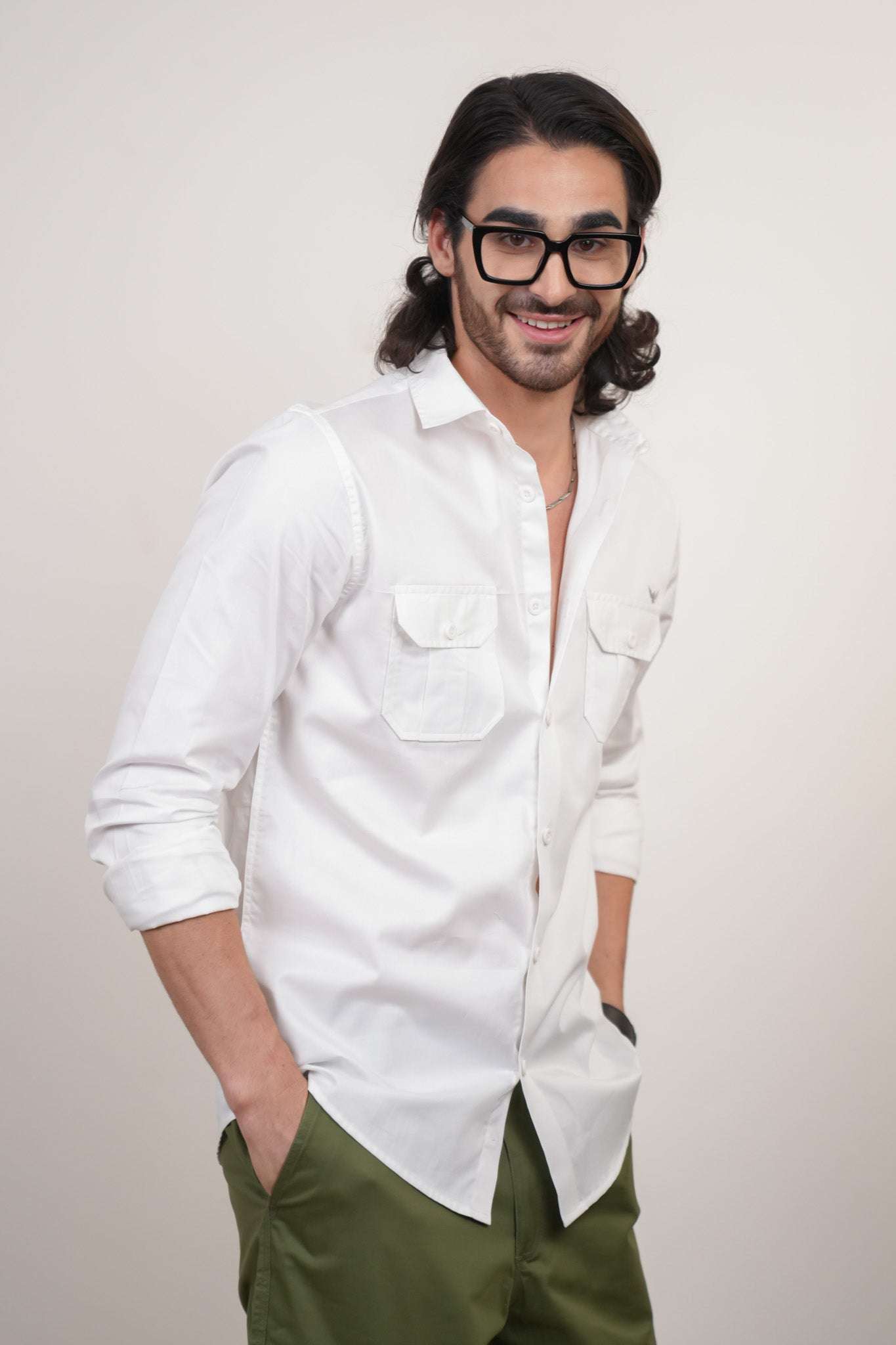 White Solid Cotton Twill Slim Fit Shirt
