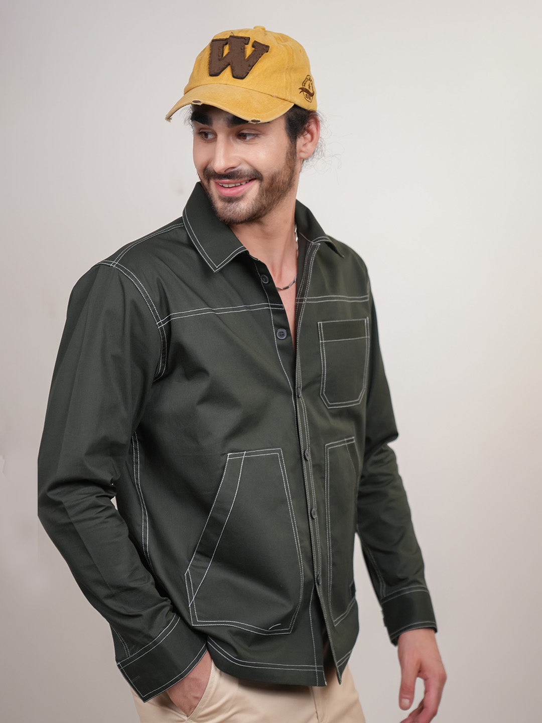Dark English Green Solid Heavy Cotton Twill Boxy Fit Shirt For Men