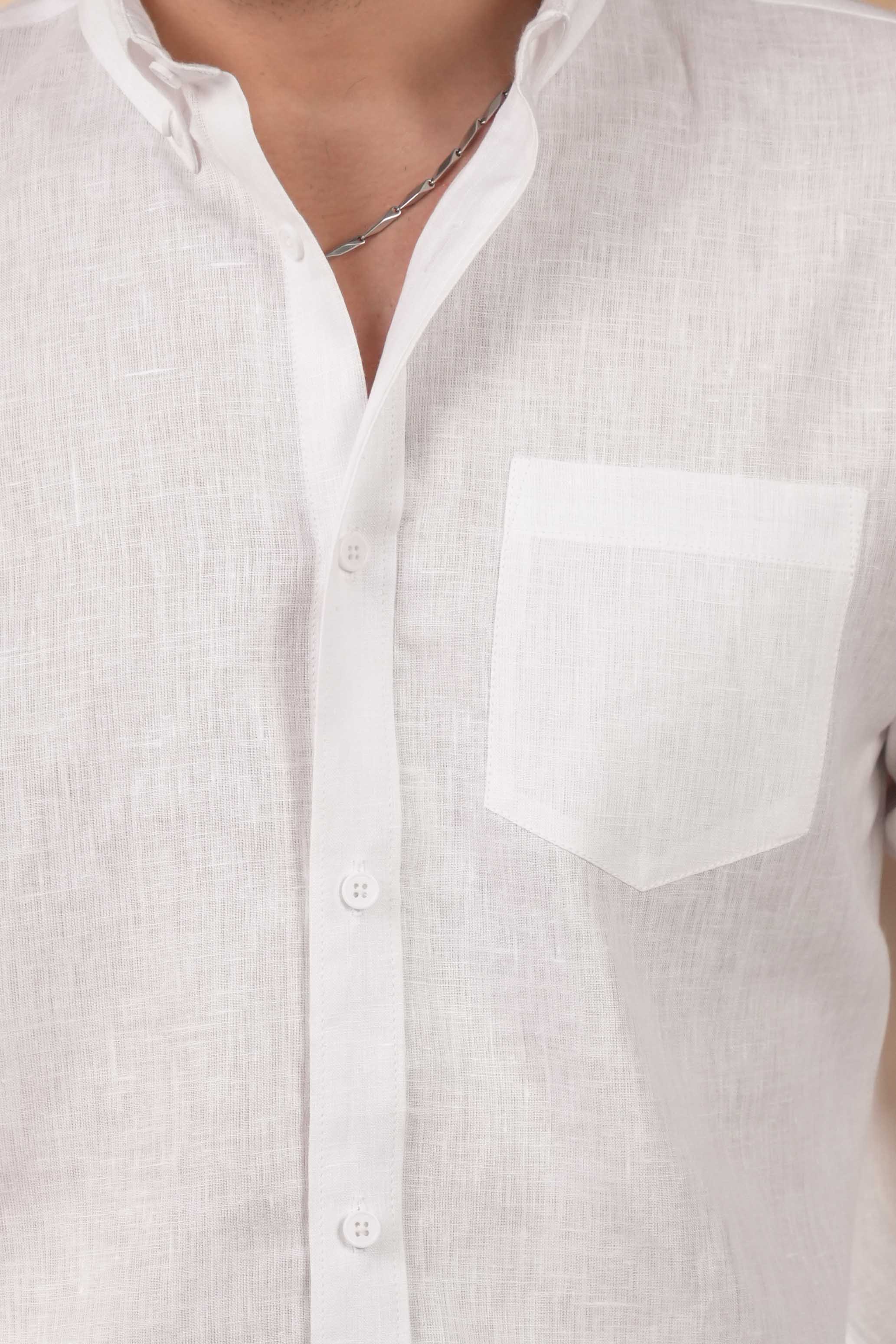 White 100% Pure Linen Solid Shirt