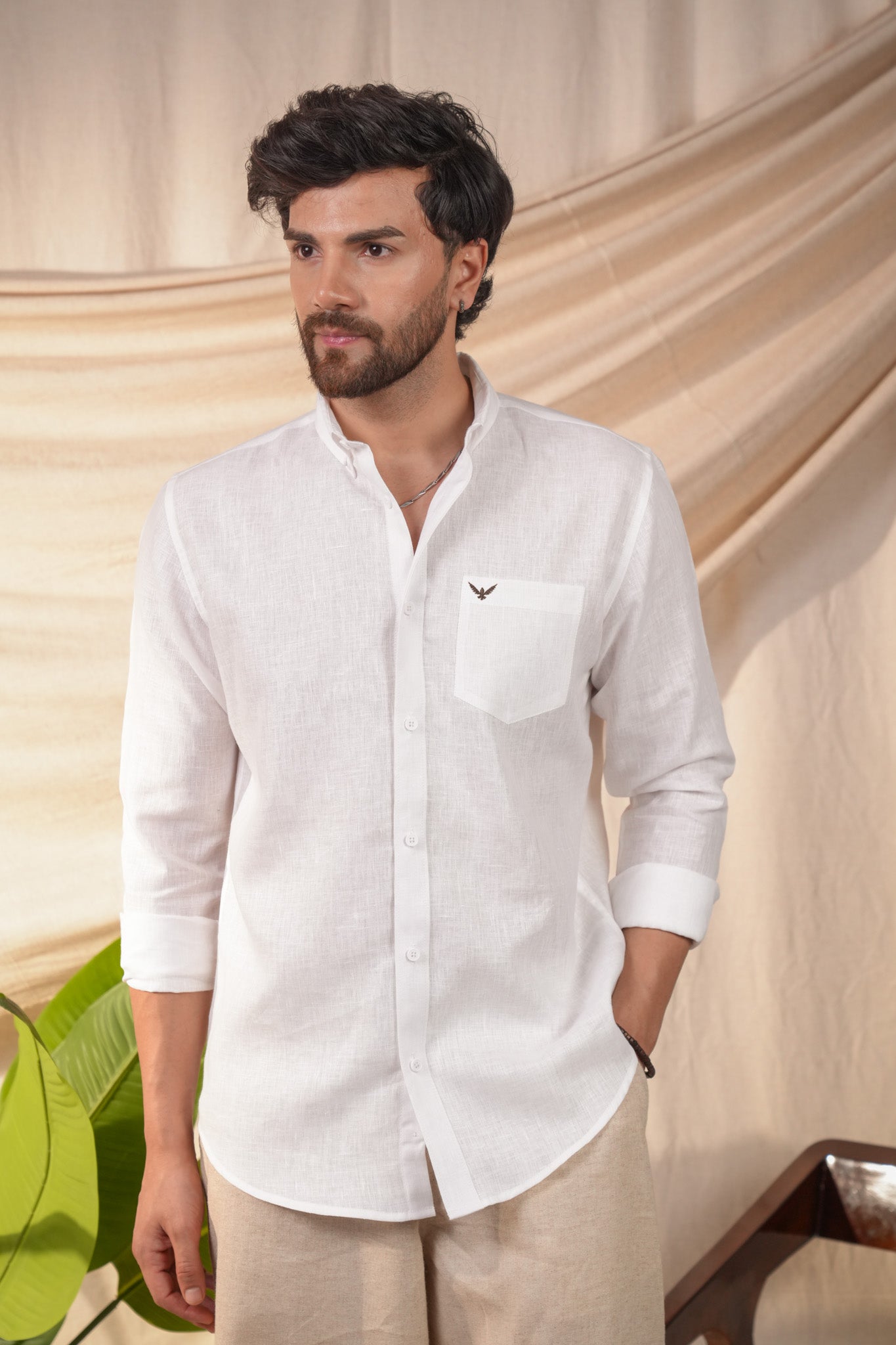 White 100% Pure Linen Solid Shirt
