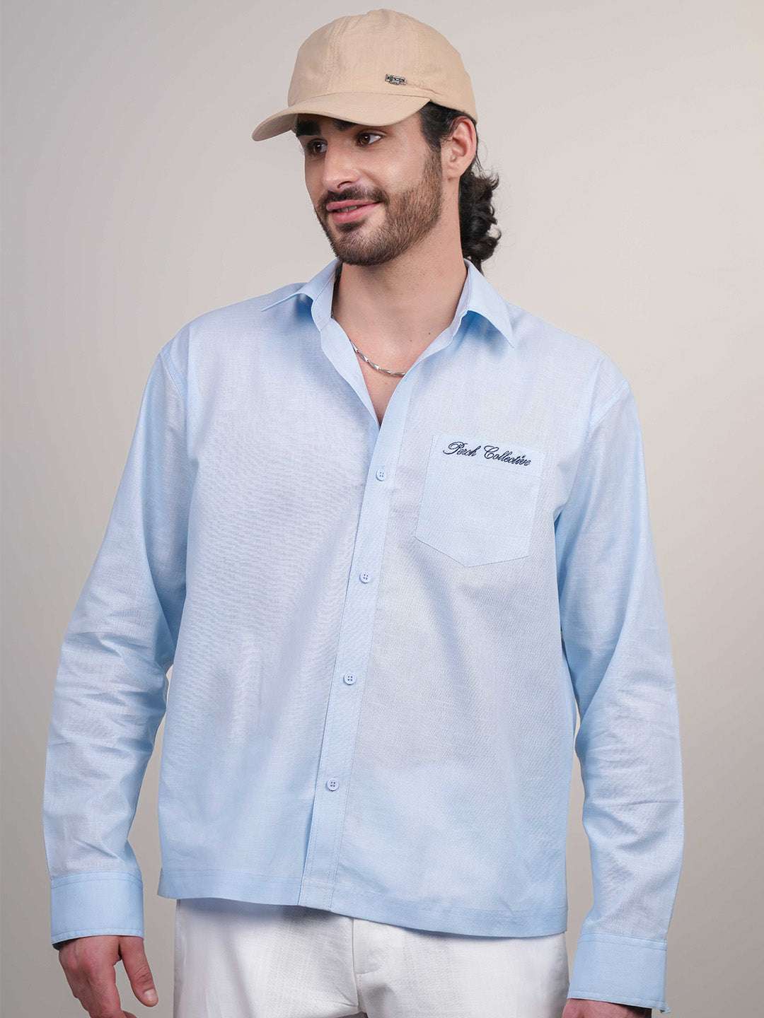 Sky Blue Solid Linen Cotton Boxy Fit Shirt