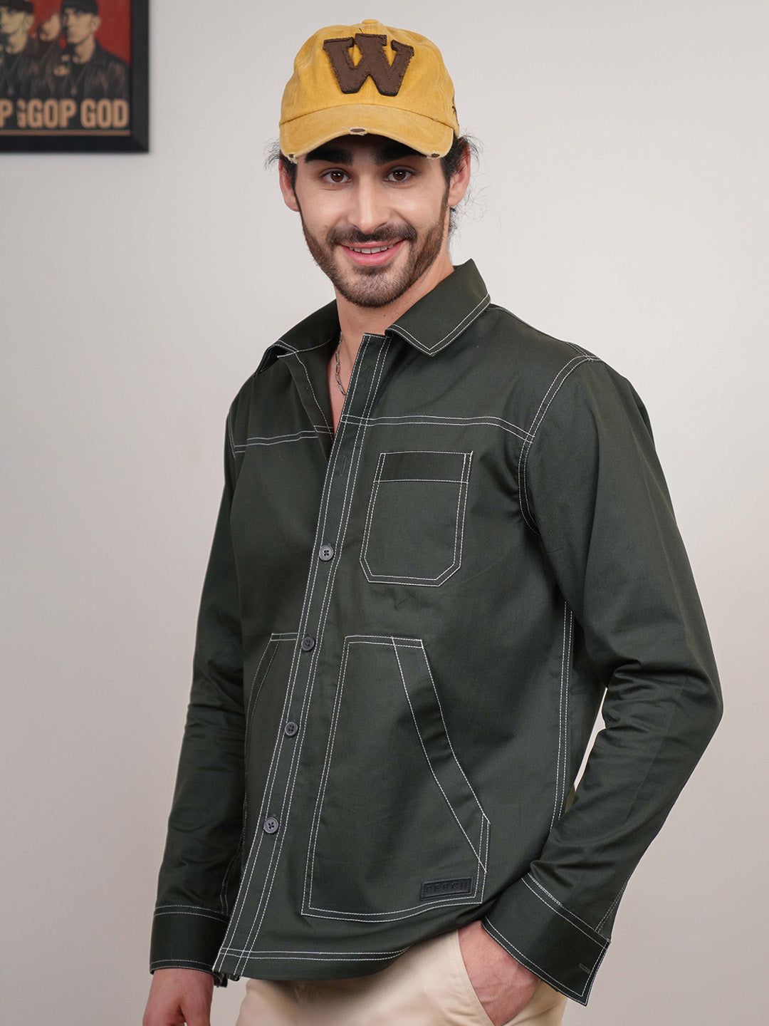 Dark English Green Solid Heavy Cotton Twill Boxy Fit Shirt For Men