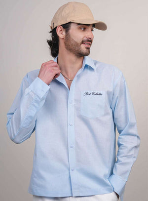 Sky Blue Solid Linen Cotton Boxy Fit Shirt