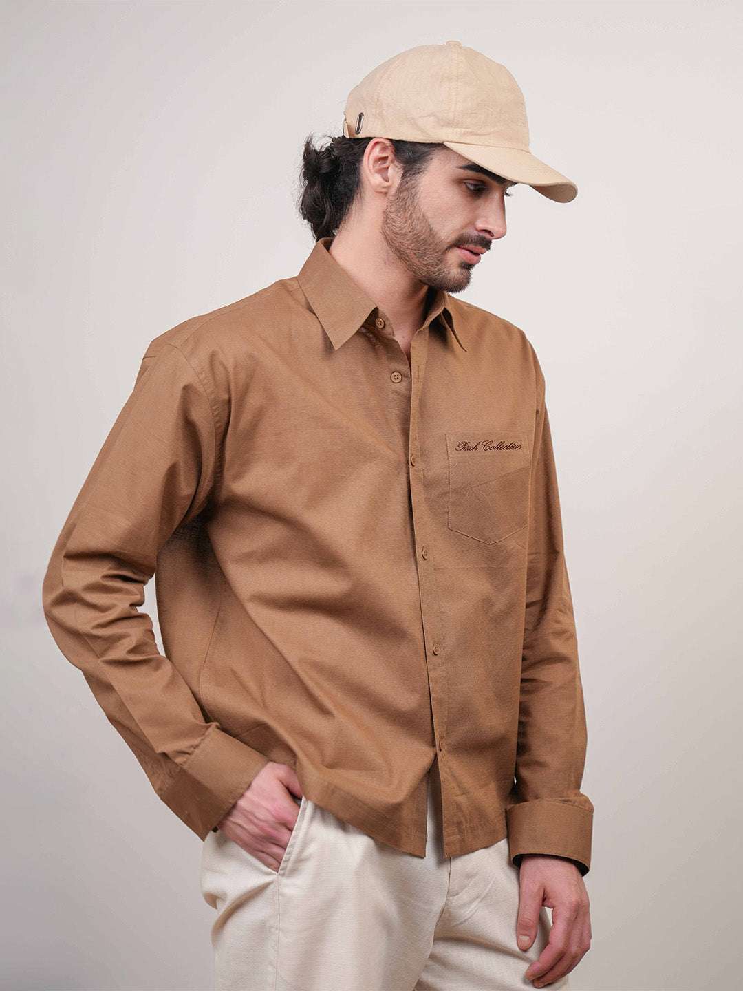 Brown Solid Linen Cotton Boxy Fit Shirt