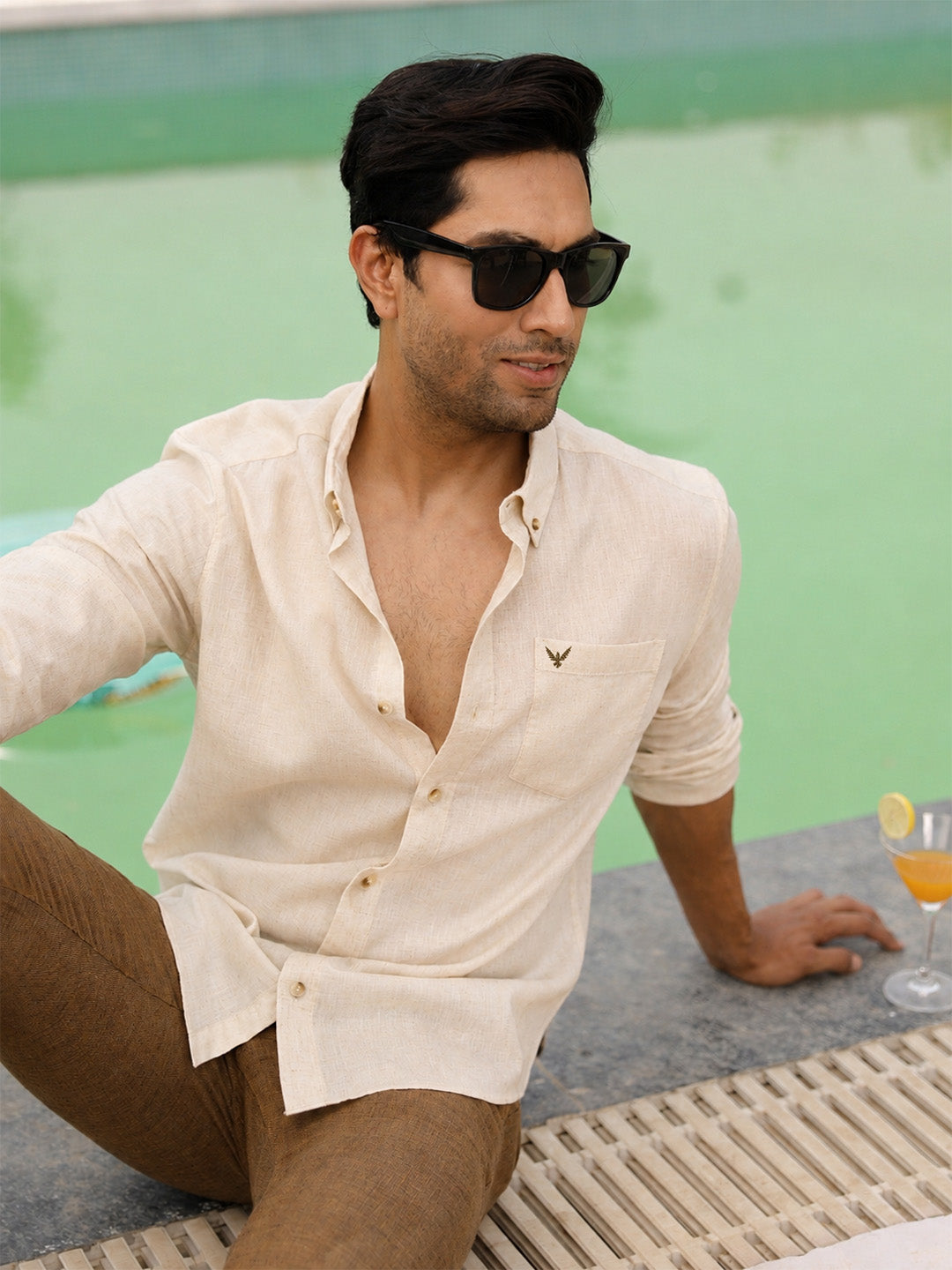 Natural Grain Ivory Pre-Washed Linen Cotton Shirt